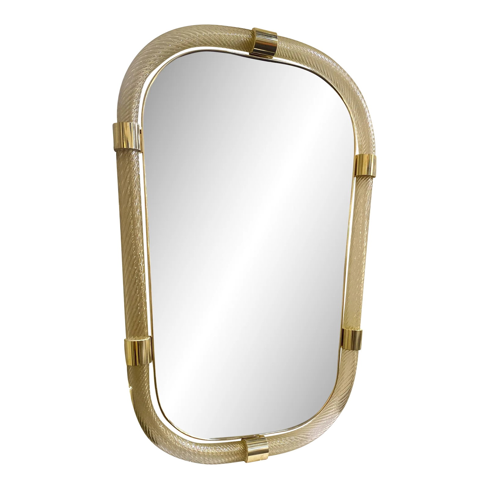 Torciglione Gold Murano Glass Wall Mirror in Barovier Style: Scenographic wall mirror in Murano glass full of gold-leaf. Solid Detail in brass. A luxury piece of italian art. Transparent Murano glass full of gold leaf working in traditional tecniue of