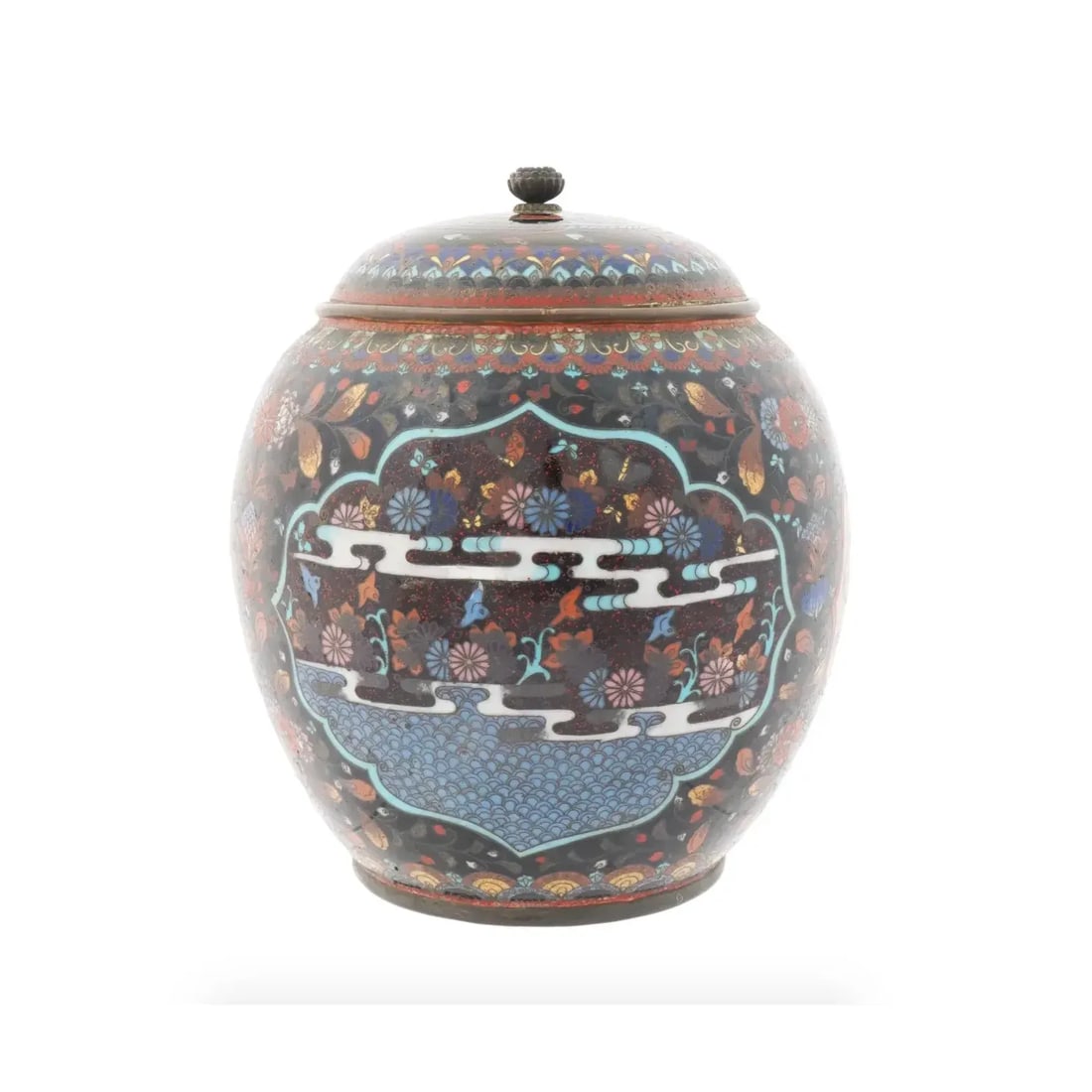 Large Late 19th Century Japanese Meiji Lidded Cloisonne Enamel Jar - 2
