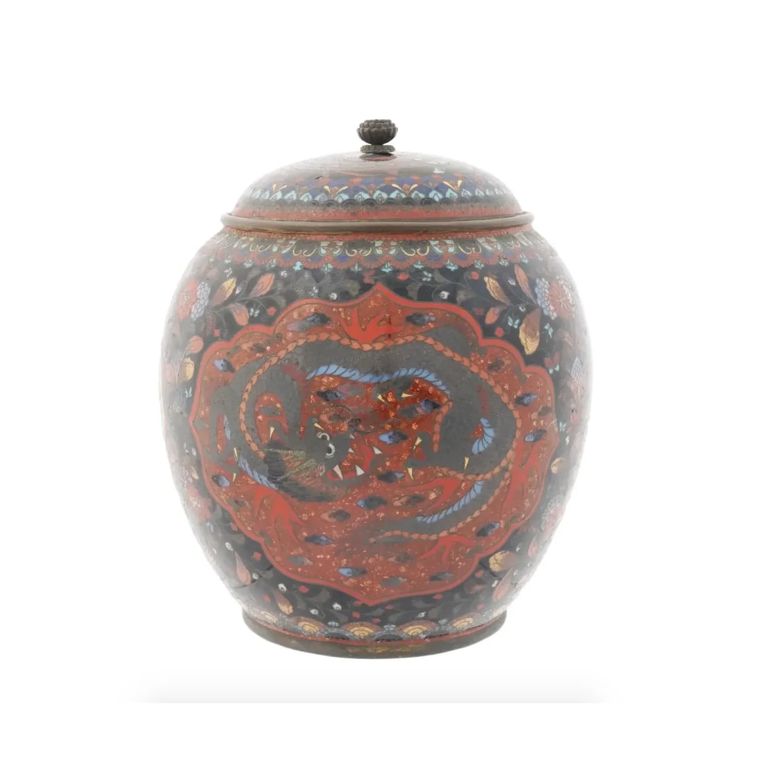 Large Late 19th Century Japanese Meiji Lidded Cloisonne Enamel Jar - 4