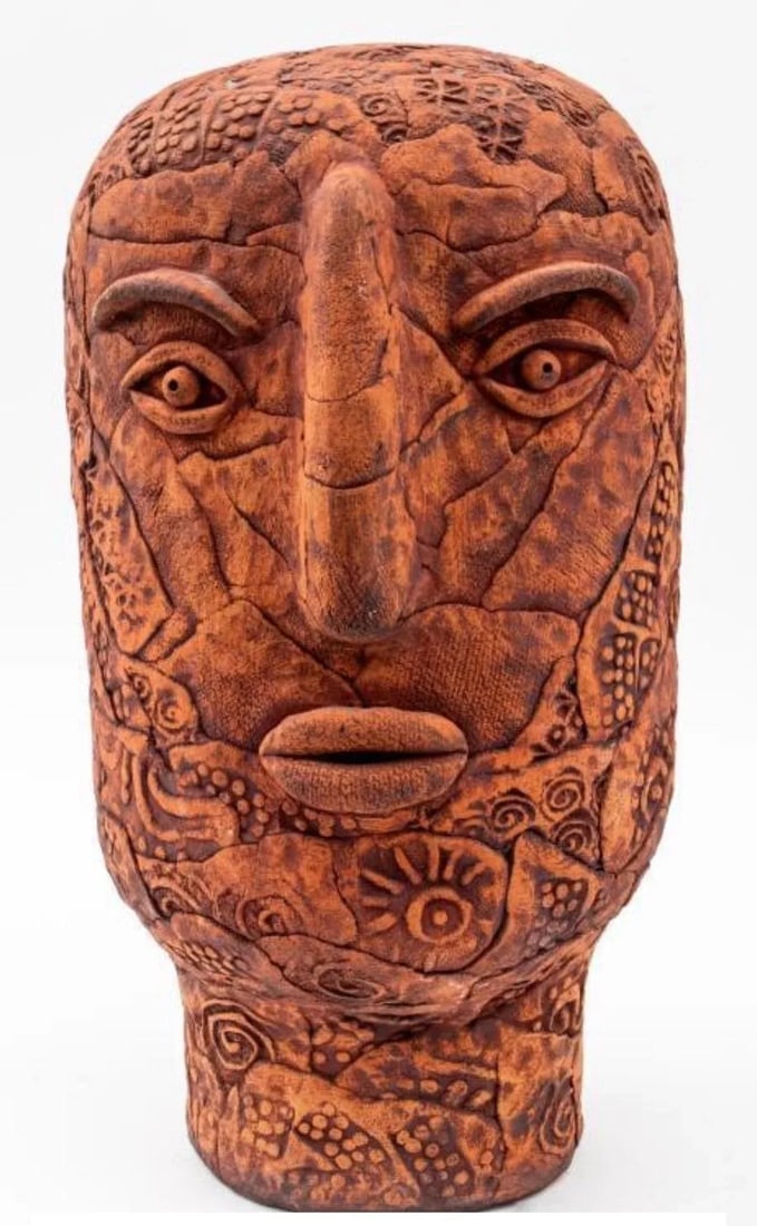 Vintage Carved Ceramic Head Sculpture by Louis Mendez - 2