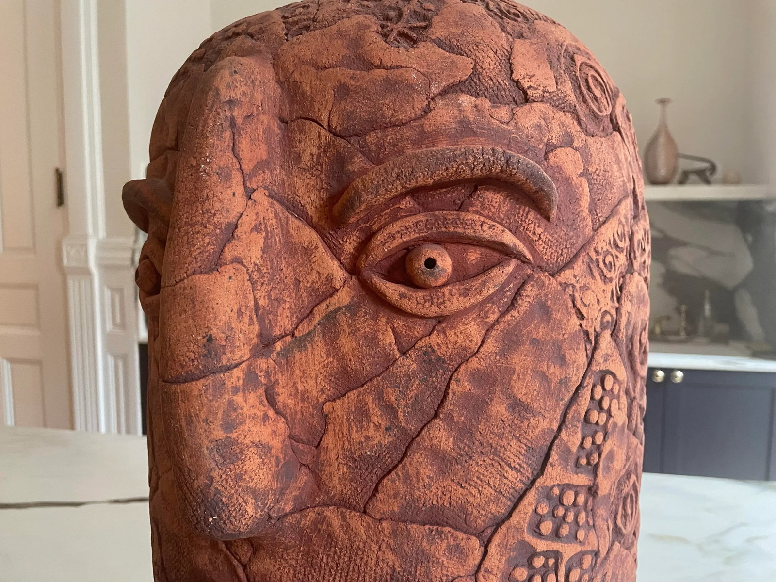 Vintage Carved Ceramic Head Sculpture by Louis Mendez - 3