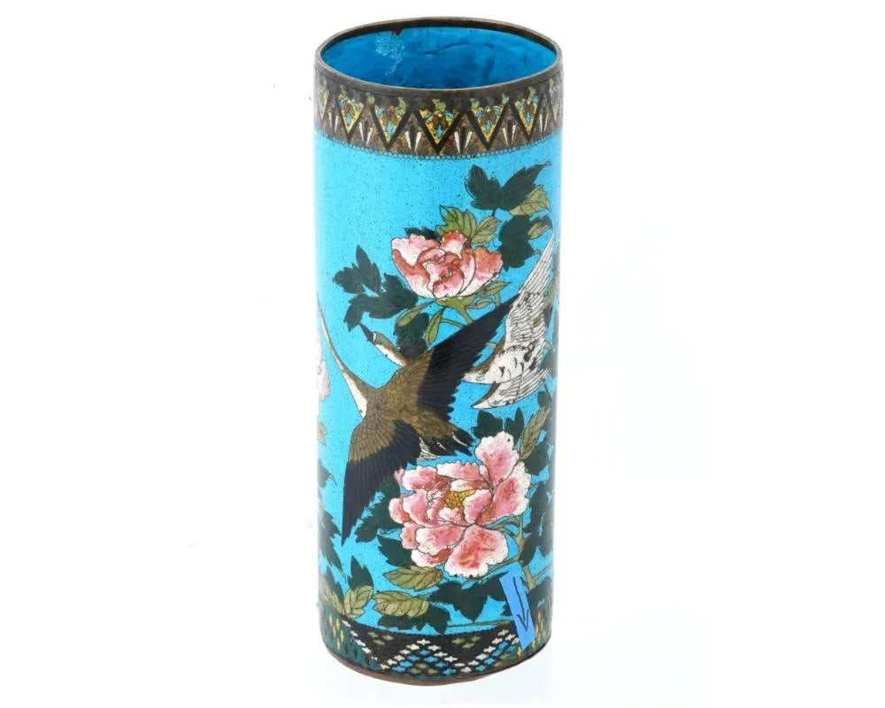 Large Antique Meiji Japanese Cloisonne Enamel Brush Pot Vase - 2