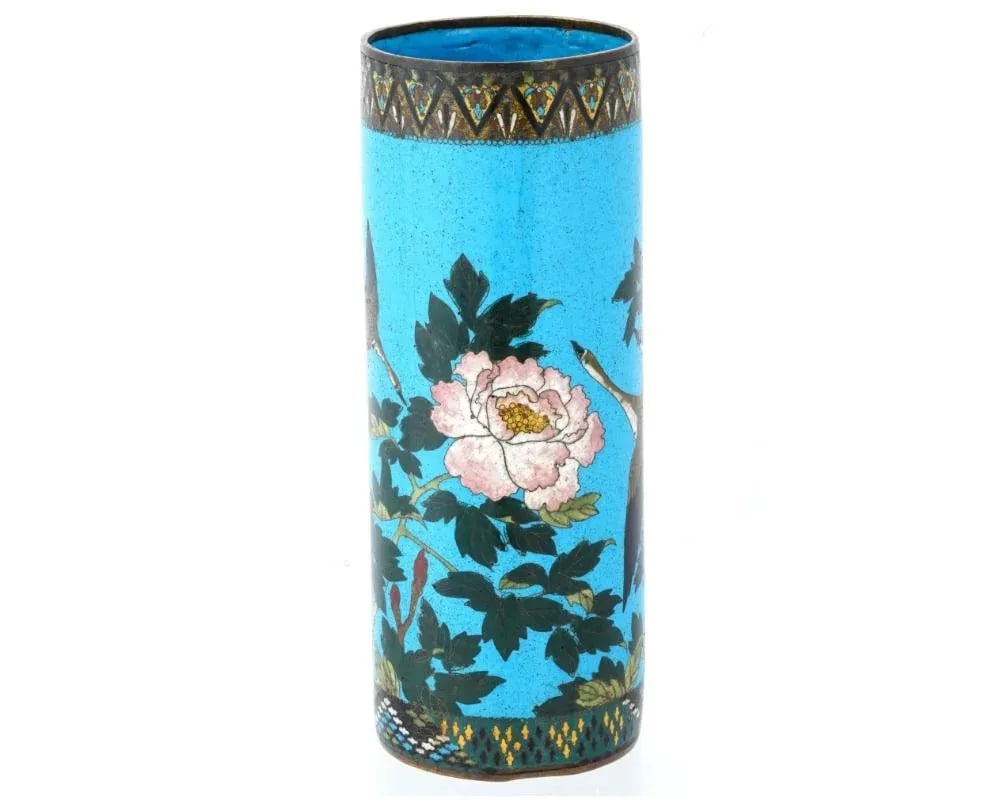 Large Antique Meiji Japanese Cloisonne Enamel Brush Pot Vase - 4