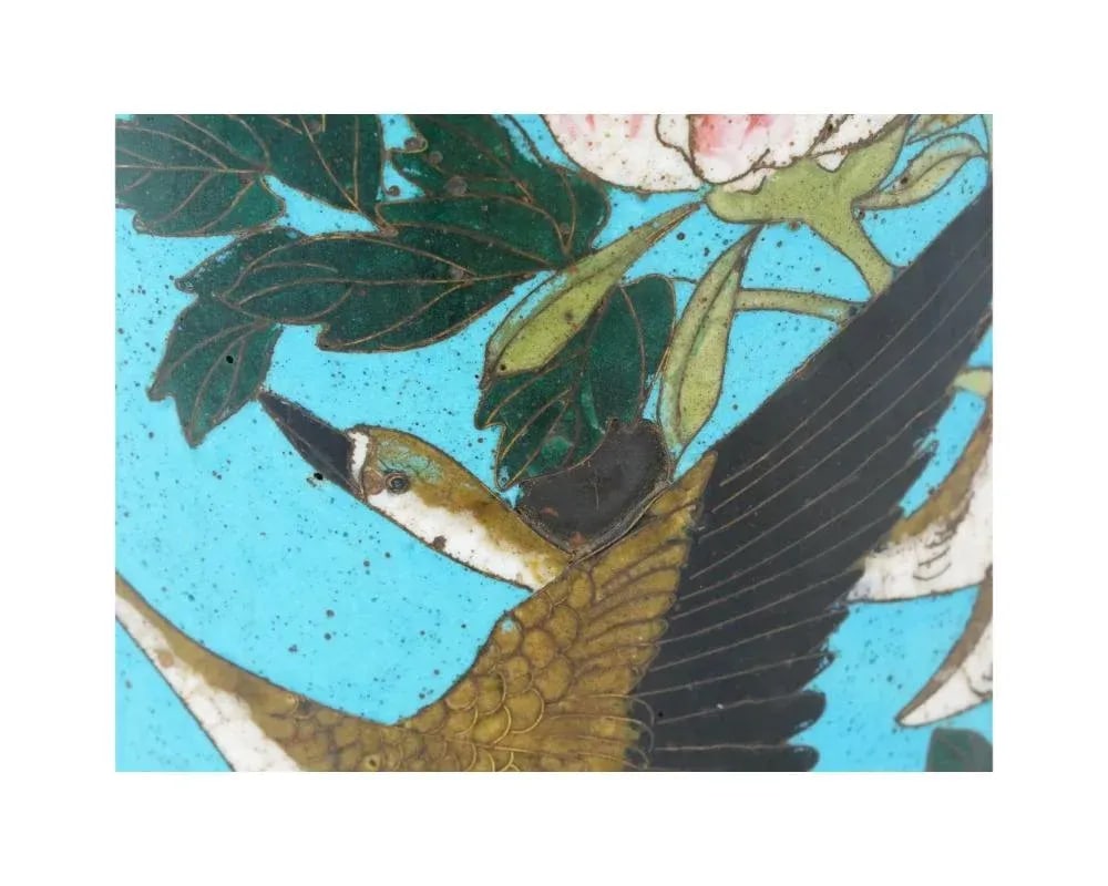 Large Antique Meiji Japanese Cloisonne Enamel Brush Pot Vase - 6
