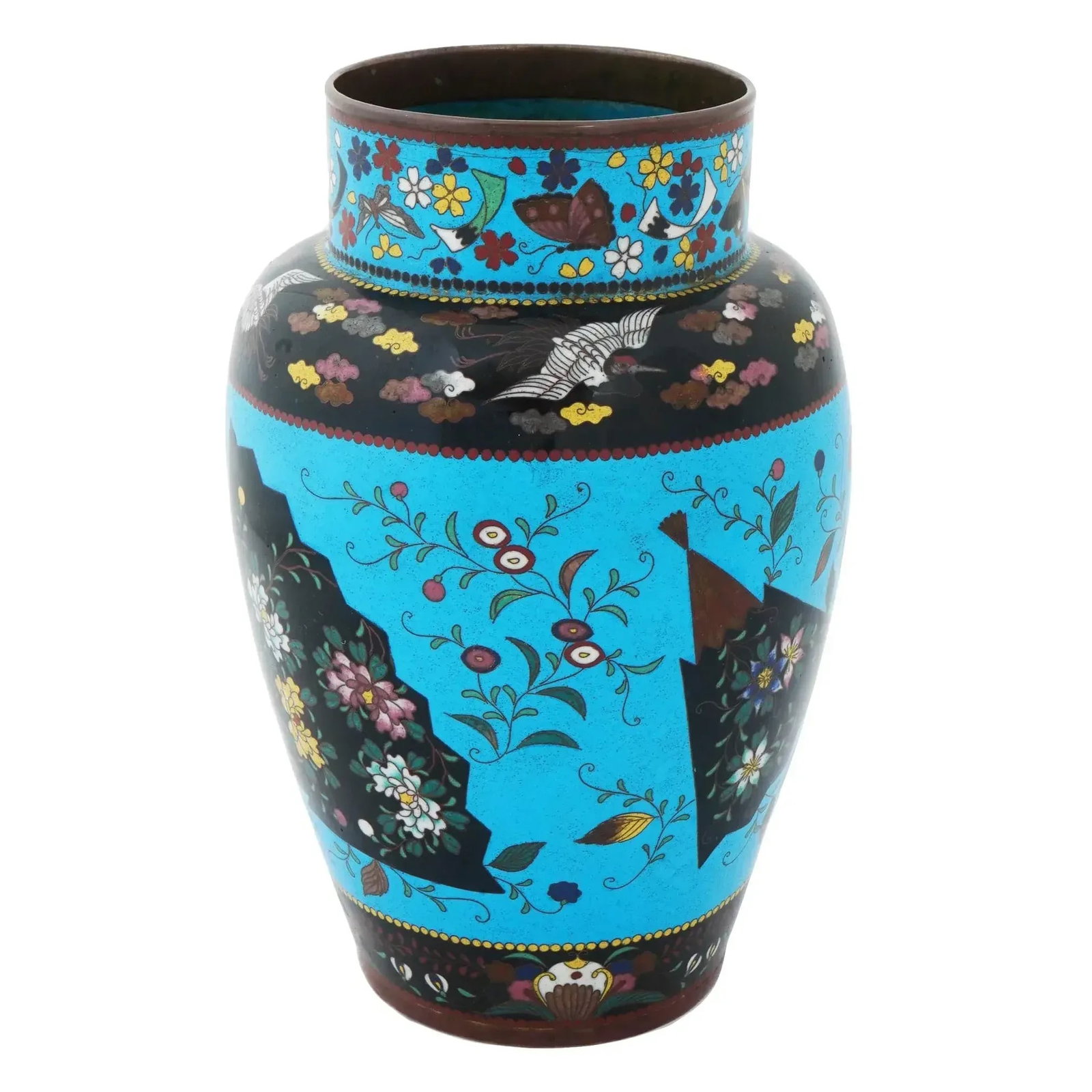 Large Antique Japanese Cloisonne Enamel Fan Motif Vase - 3