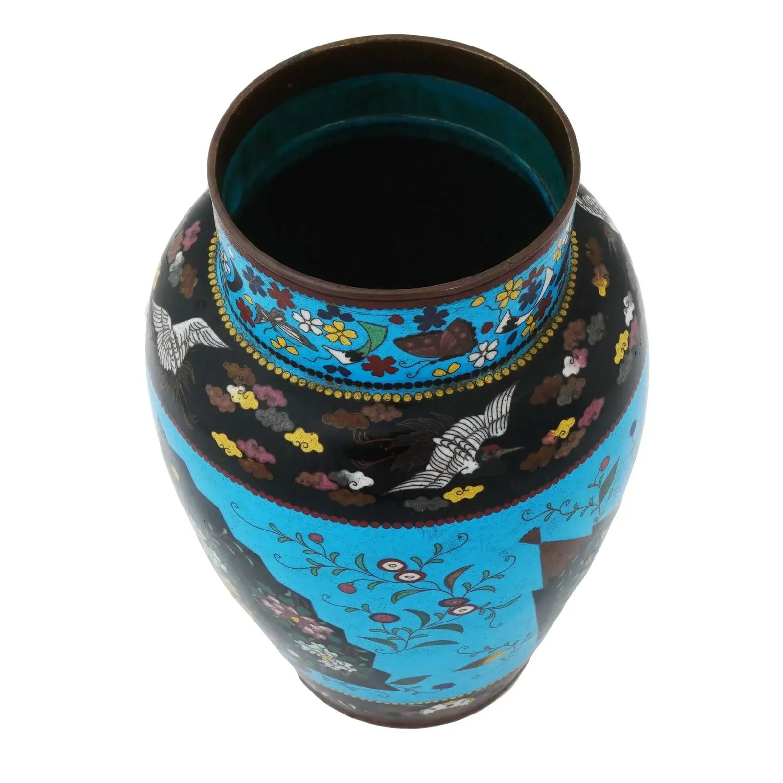 Large Antique Japanese Cloisonne Enamel Fan Motif Vase - 5