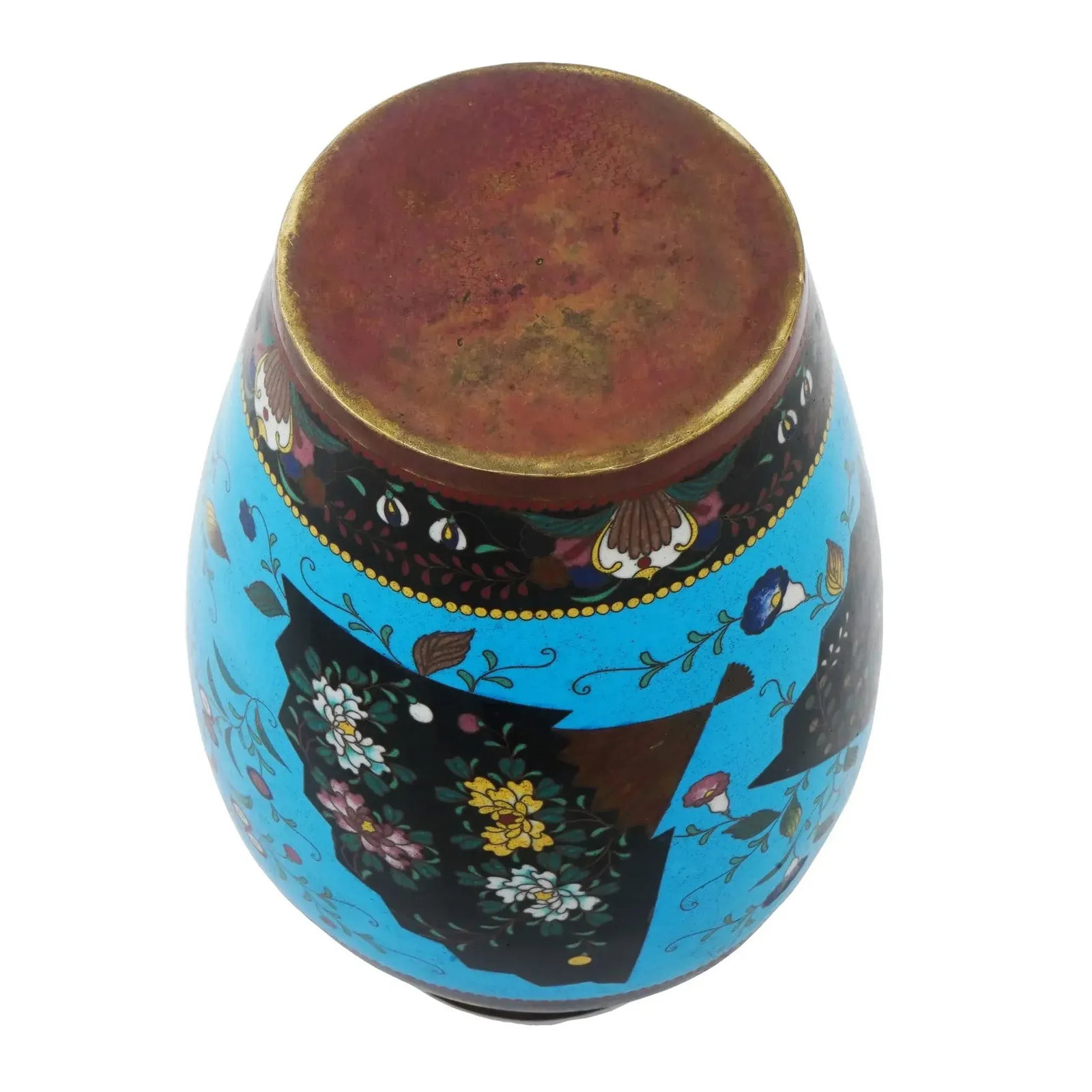 Large Antique Japanese Cloisonne Enamel Fan Motif Vase - 6
