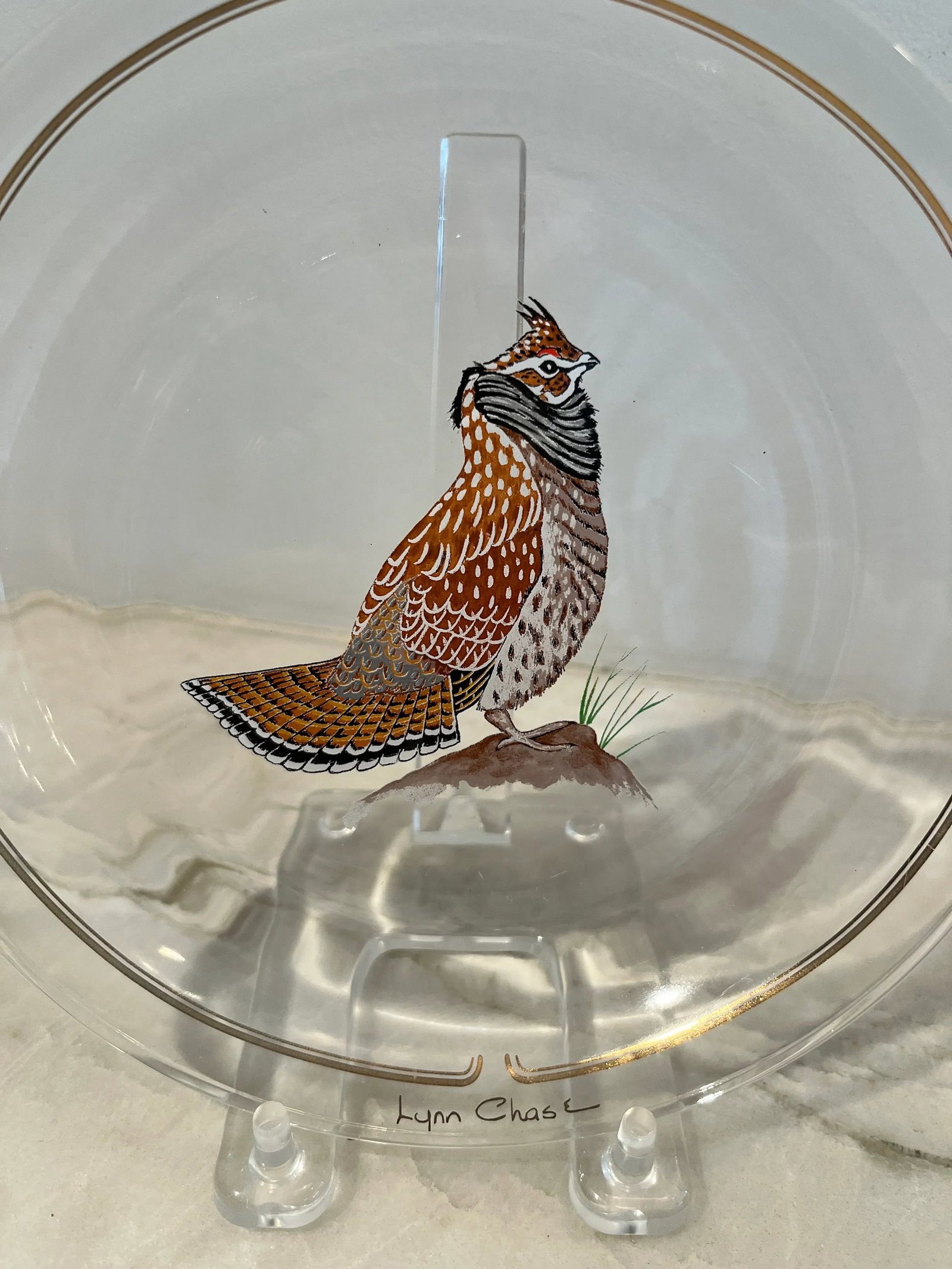 Late 20th Century Winter Game Birds Red Glassware Canapé Plates by Lynn Chase- Set of 6 - 2