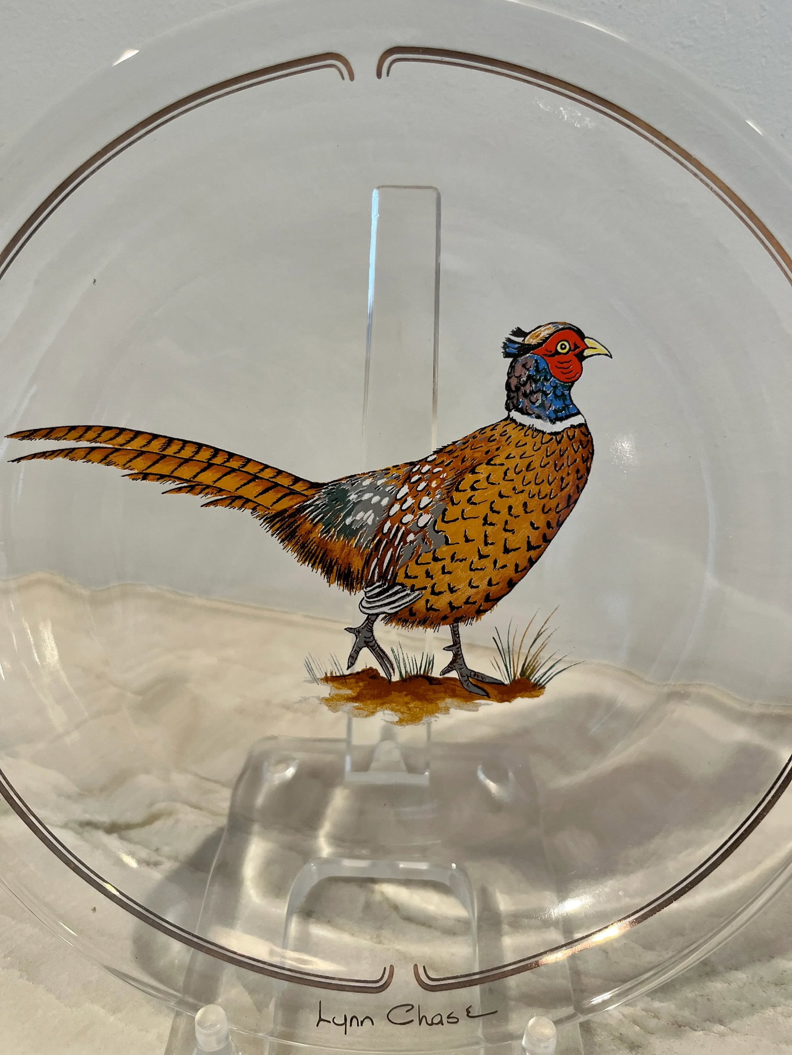 Late 20th Century Winter Game Birds Red Glassware Canapé Plates by Lynn Chase- Set of 6 - 6