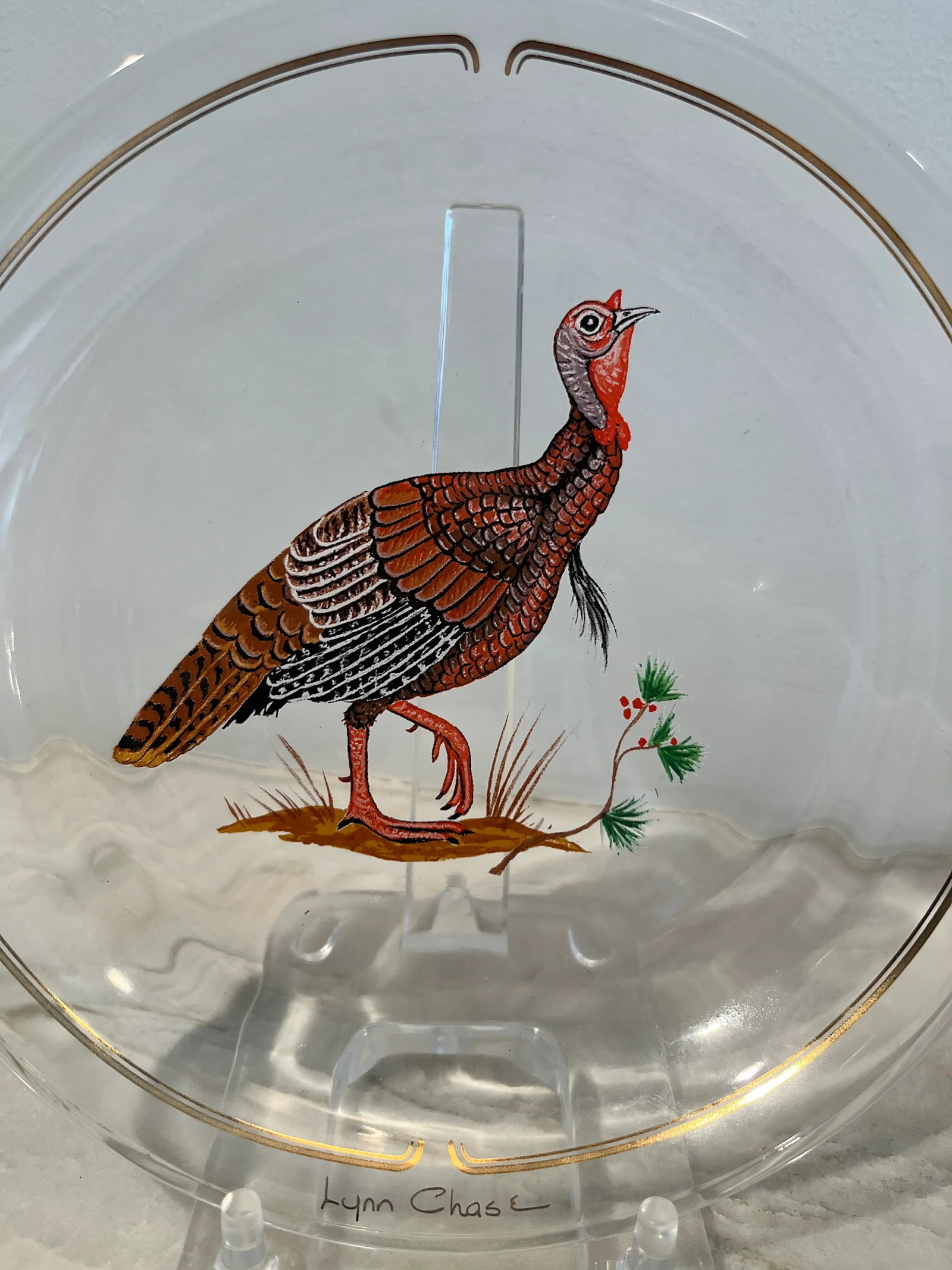 Late 20th Century Winter Game Birds Red Glassware Canapé Plates by Lynn Chase- Set of 6 - 8