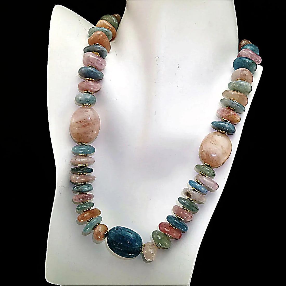 Polished Nuggets of Pink and Blue Beryl Necklace March Birthstone - 7