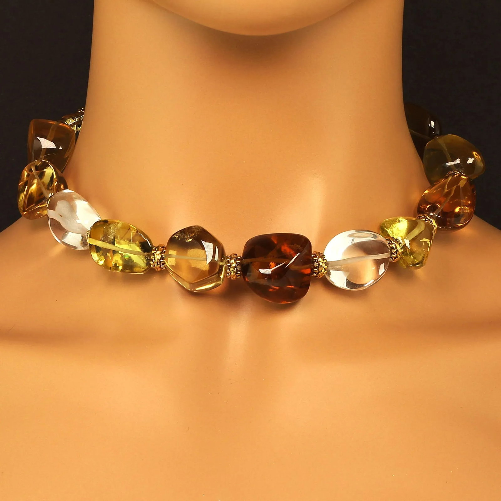 Autumn Tone Polished Quartz Nugget Necklace - 2