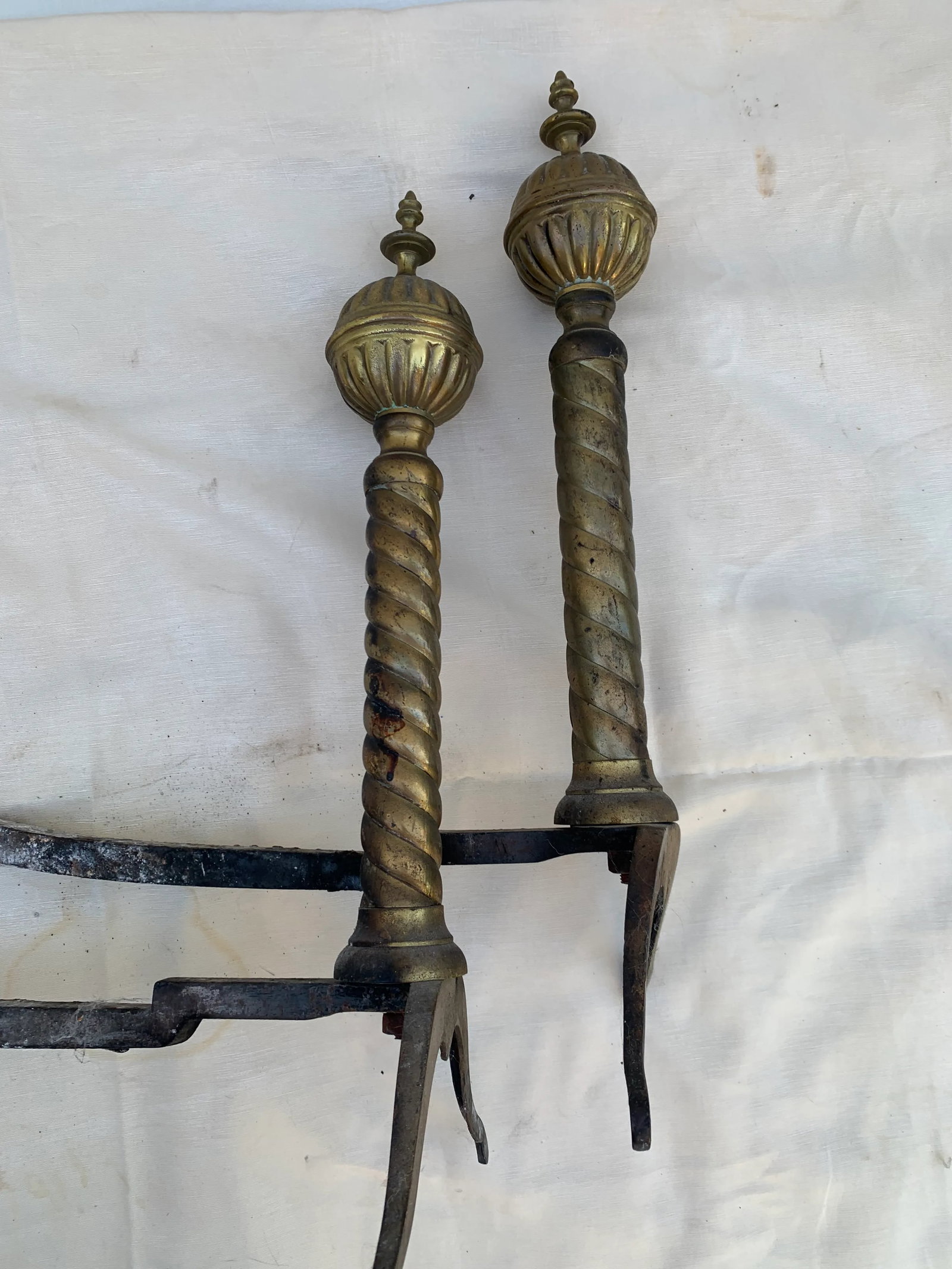 Vintage 1960s Wrought Iron and Brass Andirons- a Pair - 10