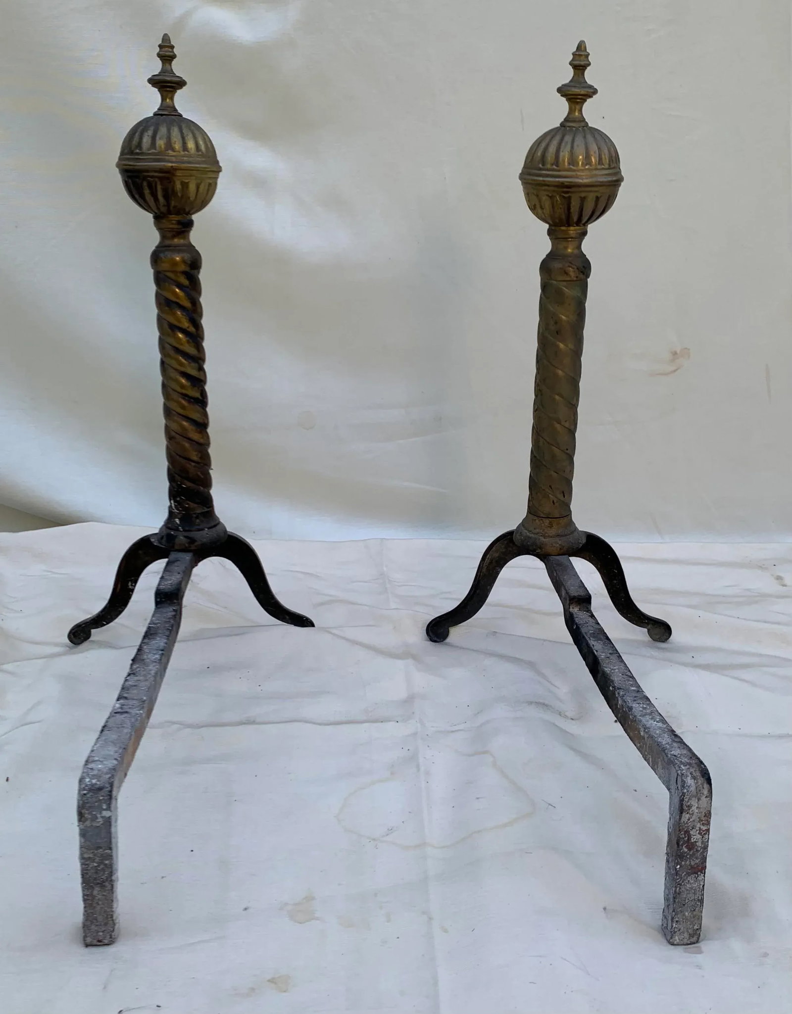 Vintage 1960s Wrought Iron and Brass Andirons- a Pair - 3