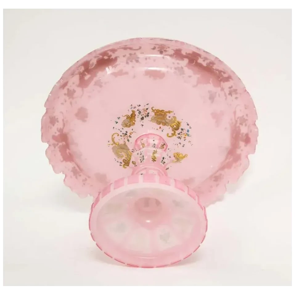 19th Century Pink Triple Overlay Enameled Bohemian Glass Cake Stand - 10