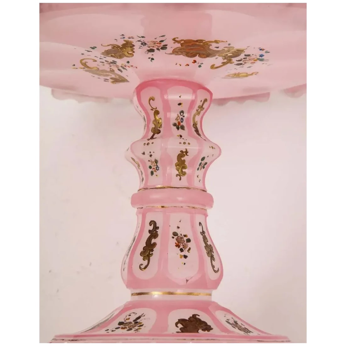 19th Century Pink Triple Overlay Enameled Bohemian Glass Cake Stand - 11