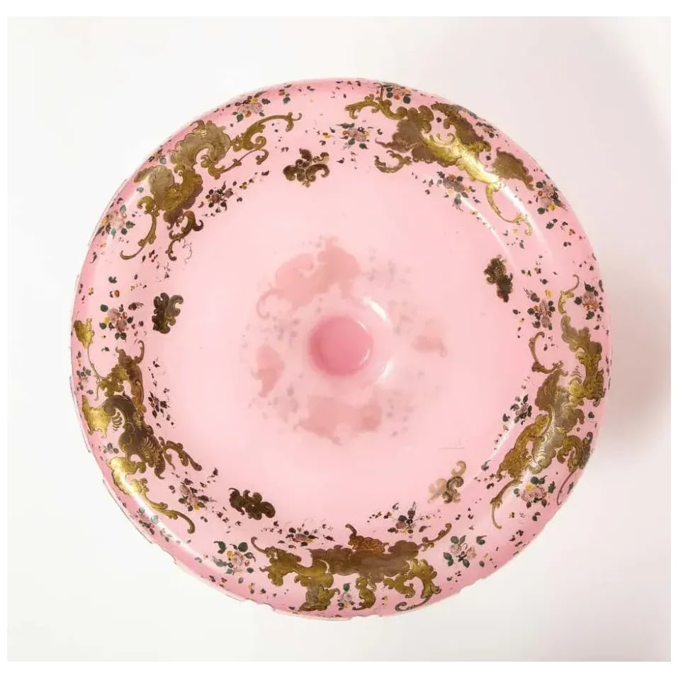 19th Century Pink Triple Overlay Enameled Bohemian Glass Cake Stand - 3