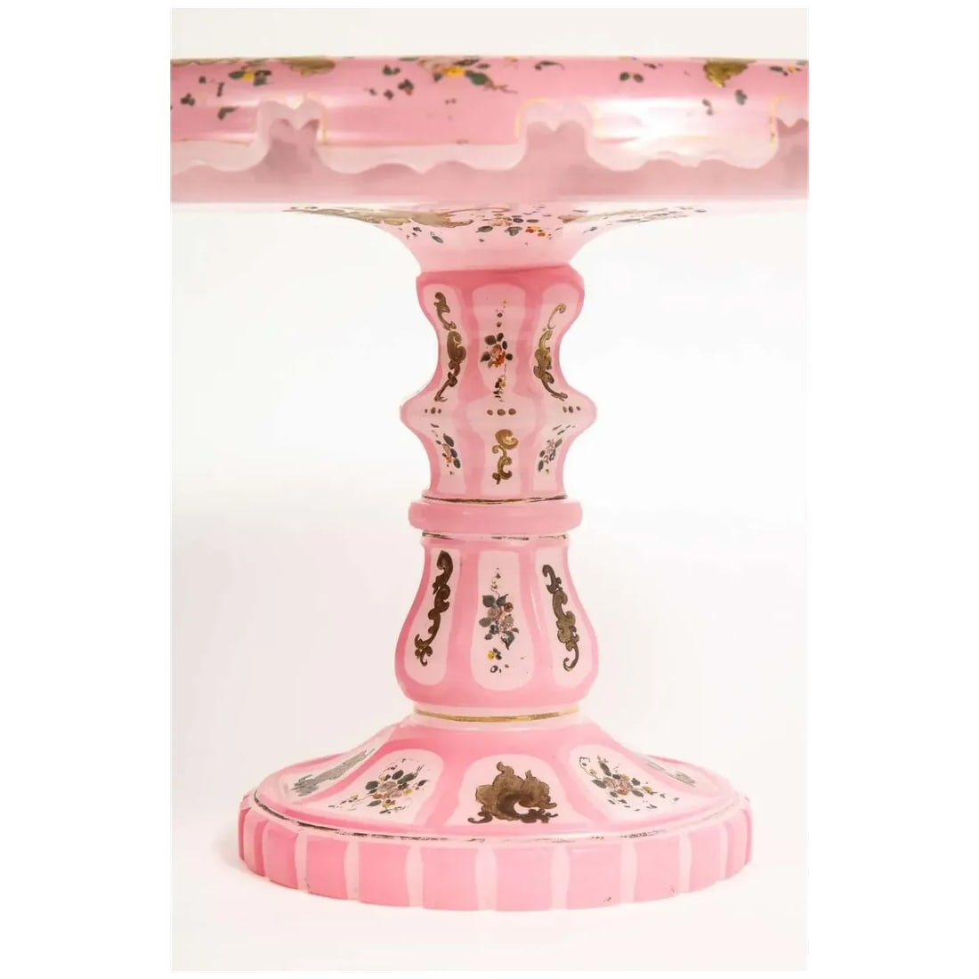 19th Century Pink Triple Overlay Enameled Bohemian Glass Cake Stand - 5