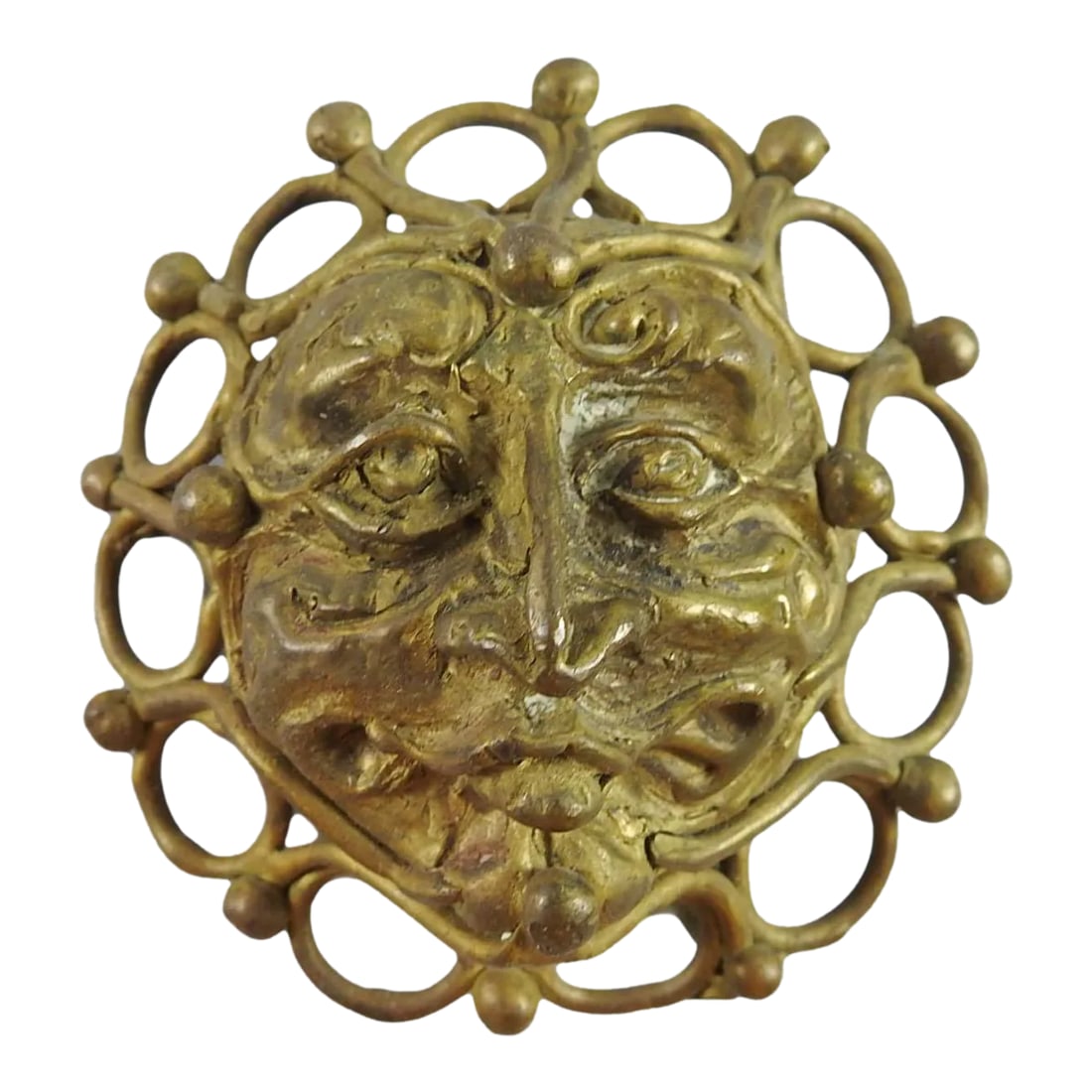 Cast Brass Handmade Jester Belt Buckle Artist Studio: Circa 1970's bold sculptural hand made lost wax method cast brass jester face belt buckle. Signed Kelly K on the back. Minor surface wear, overall patina, 3" dia. x 1.5" deep, will take a 2.5" belt. C