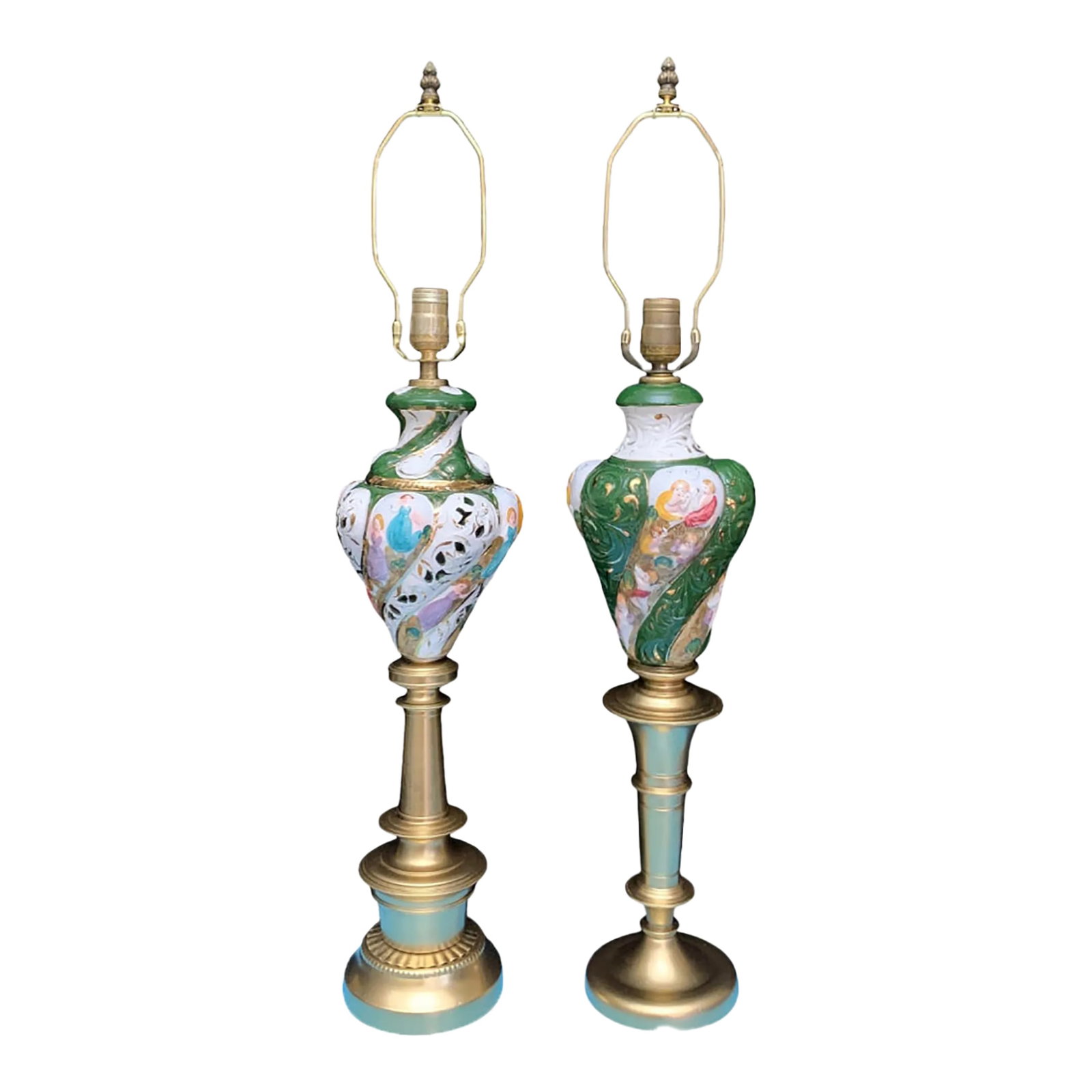 Mid-Century Capodimonte Porcelain Table Lamps- Maidens & Cherubs: A Pair (1 of 12)