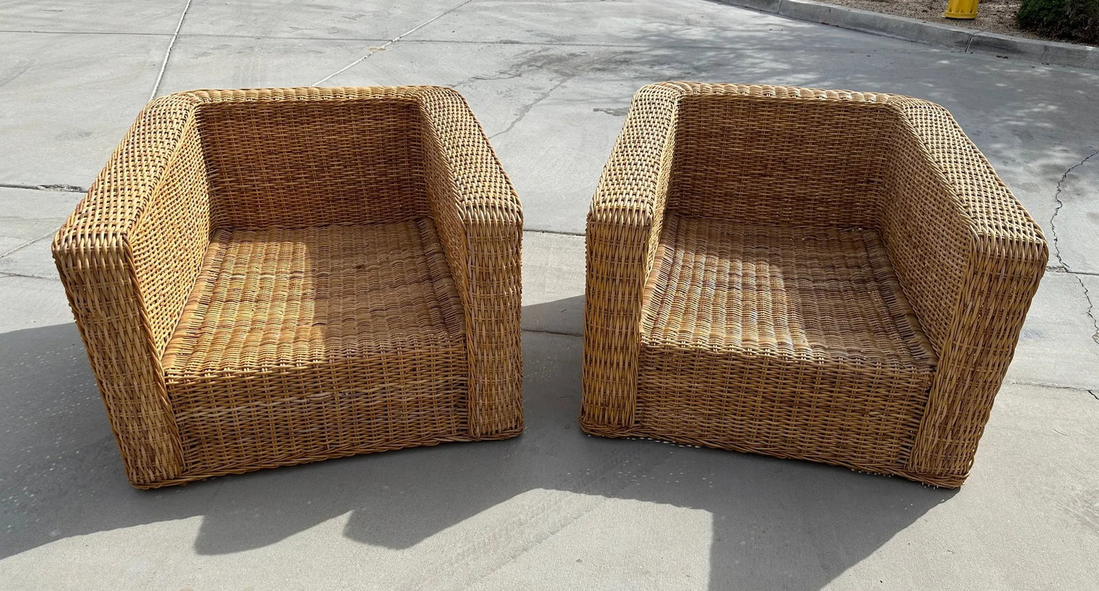 Pair of Michael Taylor Style Oversized Woven Rattan Lounge Chairs - 2