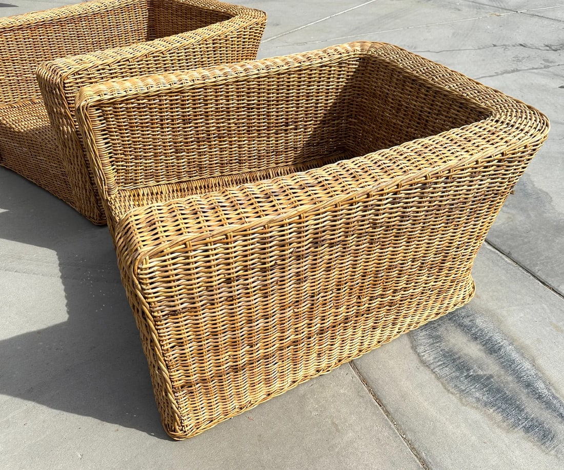 Pair of Michael Taylor Style Oversized Woven Rattan Lounge Chairs - 4