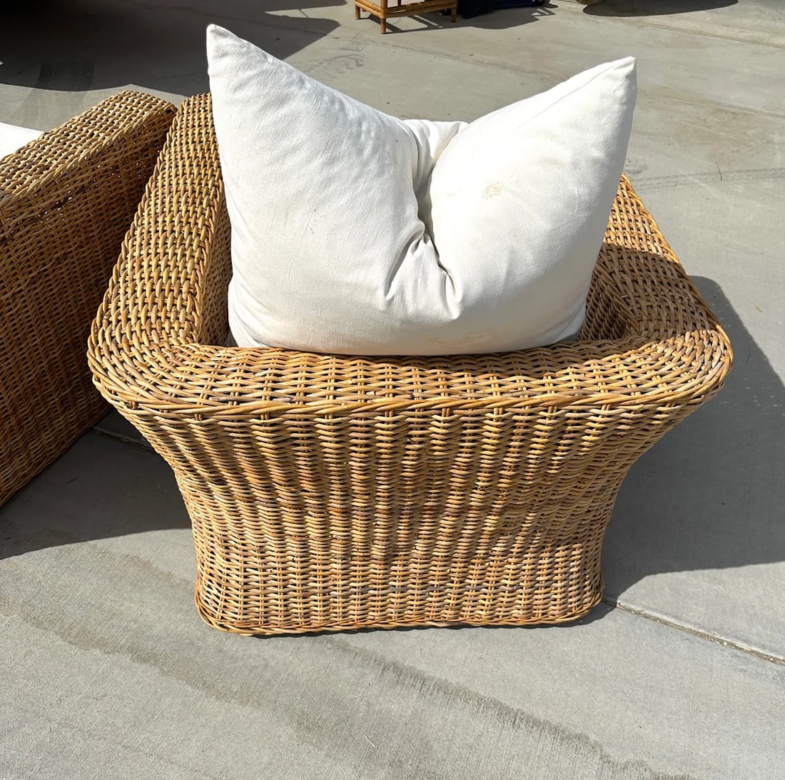 Pair of Michael Taylor Style Oversized Woven Rattan Lounge Chairs - 7
