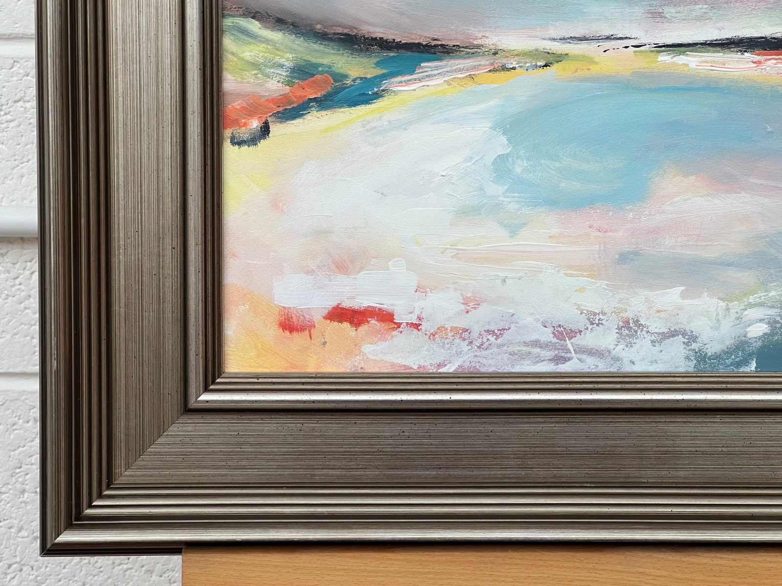 Abstract Landscape Seascape Art With Pink Blue & White Sky by British Artist - 9