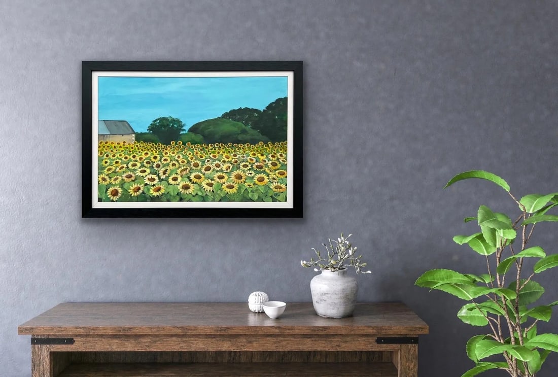 Field of Sunflowers in Summertime in France II by Contemporary British Artist - 9