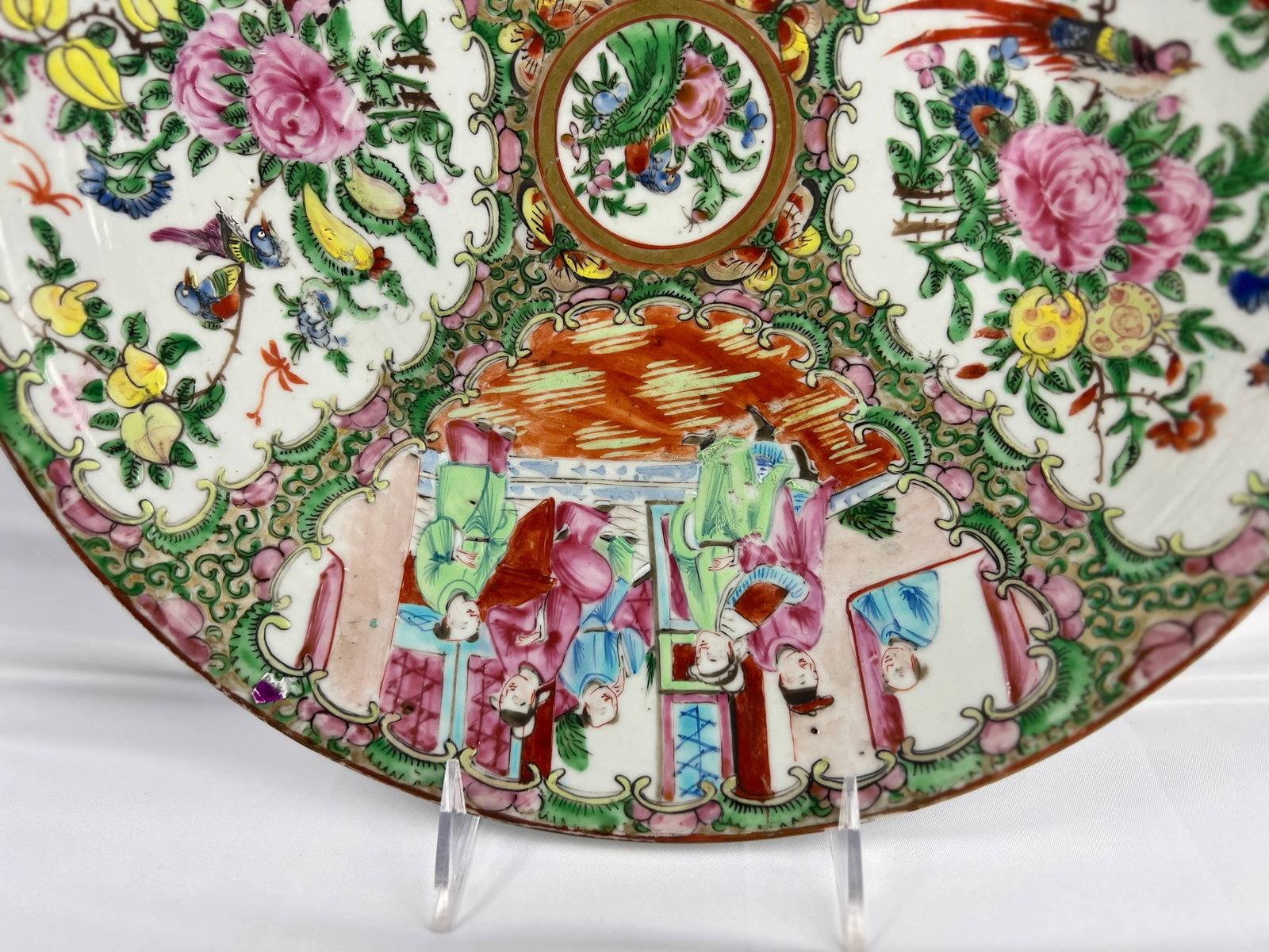 Large Antique Chinese Famille Rose Medallion Porcelain Platter 13.5" - 7