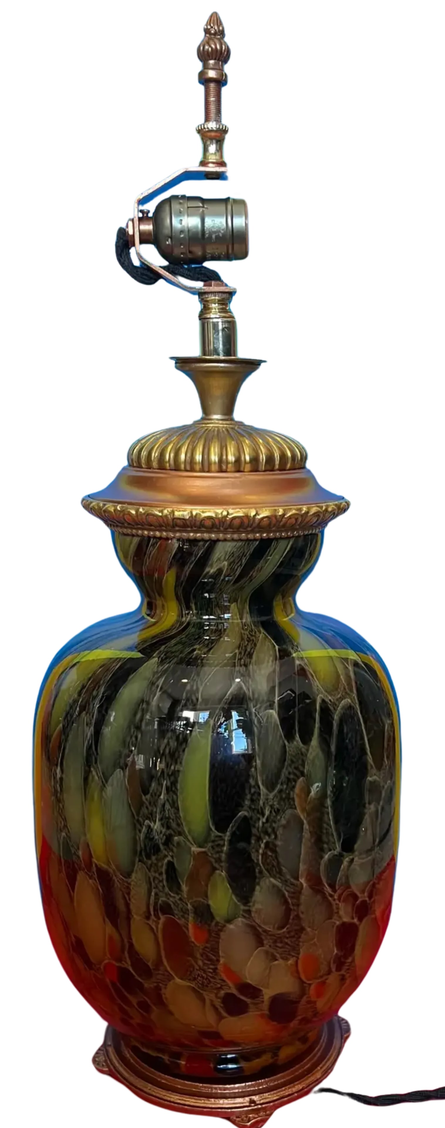 Murano Art Glass Abstract Green Mushroom Bronze Table Lamp - 11