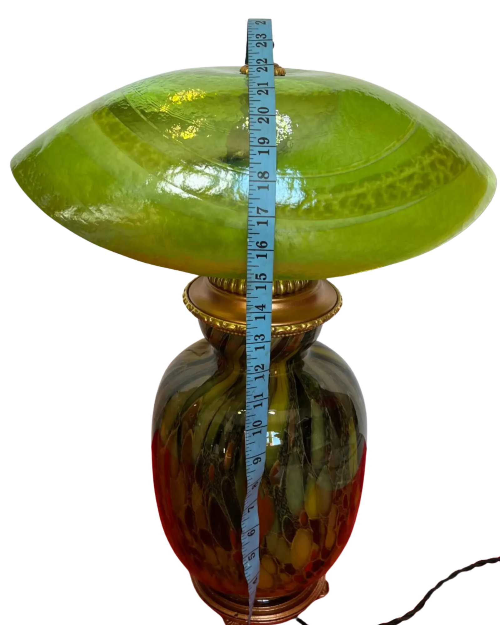 Murano Art Glass Abstract Green Mushroom Bronze Table Lamp - 12