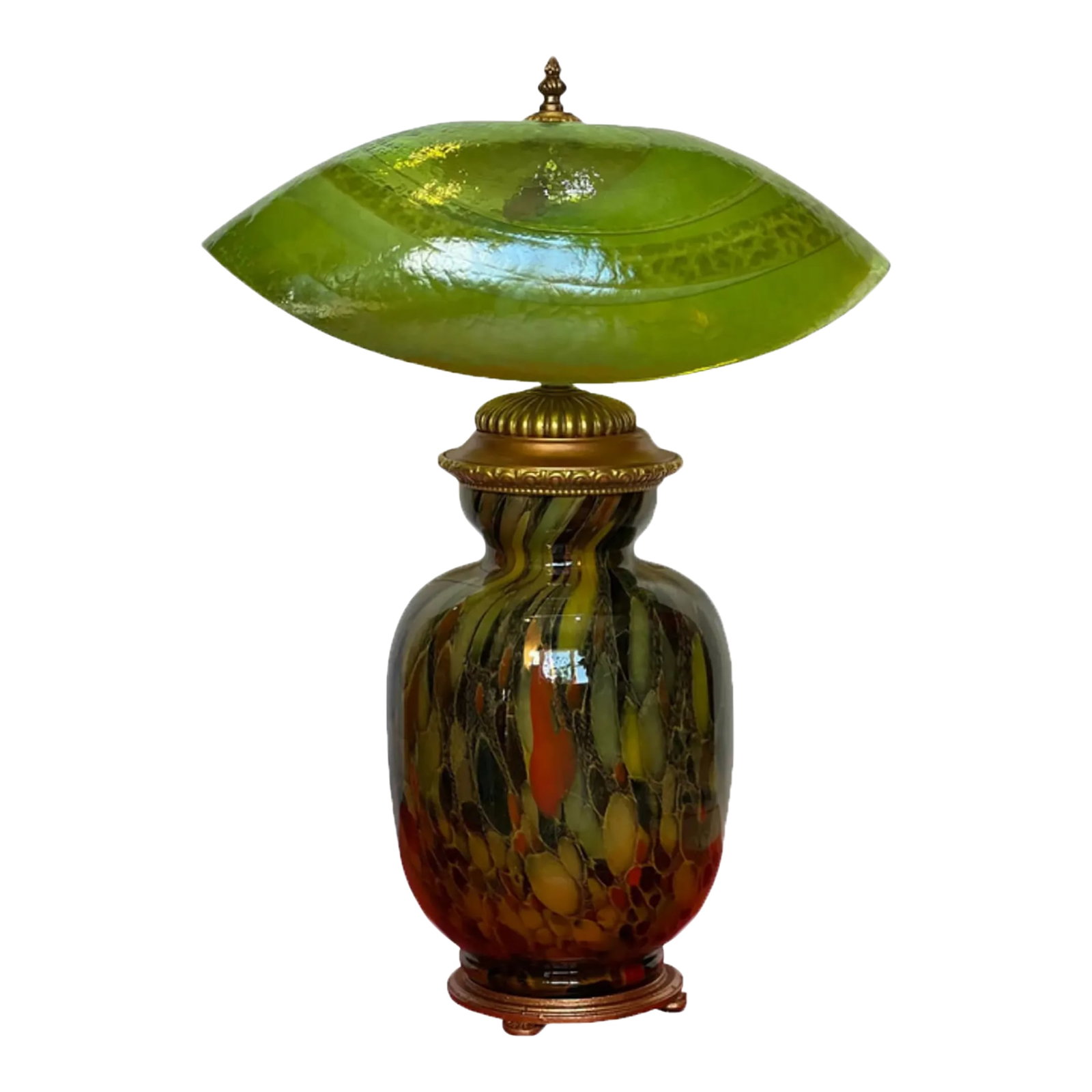 Murano Art Glass Abstract Green Mushroom Bronze Table Lamp: This exquisite lamp is a stunning blend of vintage elegance and artistic craftsmanship. Its unique design fuses mid-century bronze elements with handblown Murano glass, creating a one-of-a-kind piece