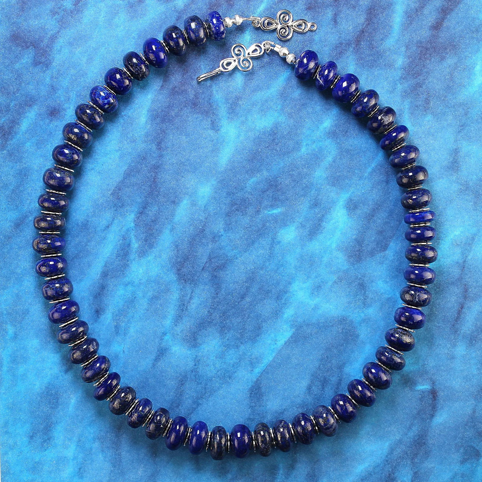 Rondelles of Smooth Lapis Lazuli 21-Inch Necklace - 10