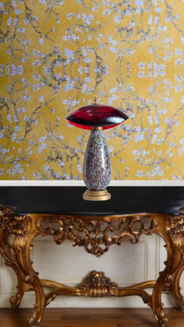 Art Glass Abstract Red Mushroom Table Lamp - 10