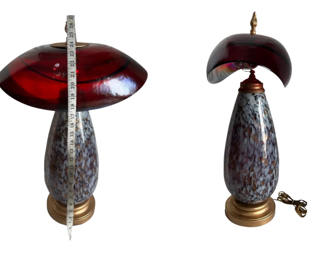 Art Glass Abstract Red Mushroom Table Lamp - 12