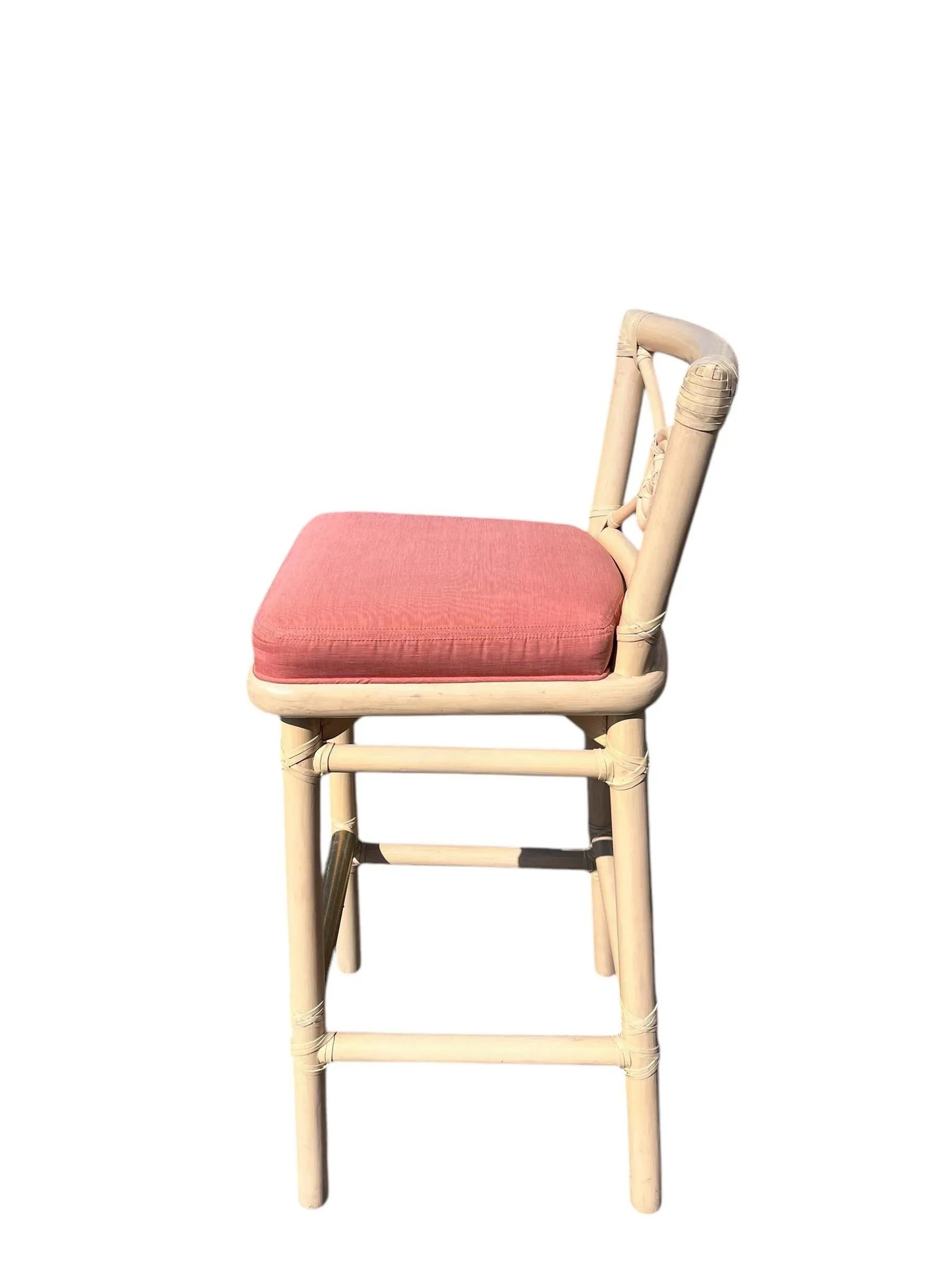 Mid 20th Century McGuire Modern Boho Chic Bamboo & Rattan Target Back Counter Bar Stool - 2
