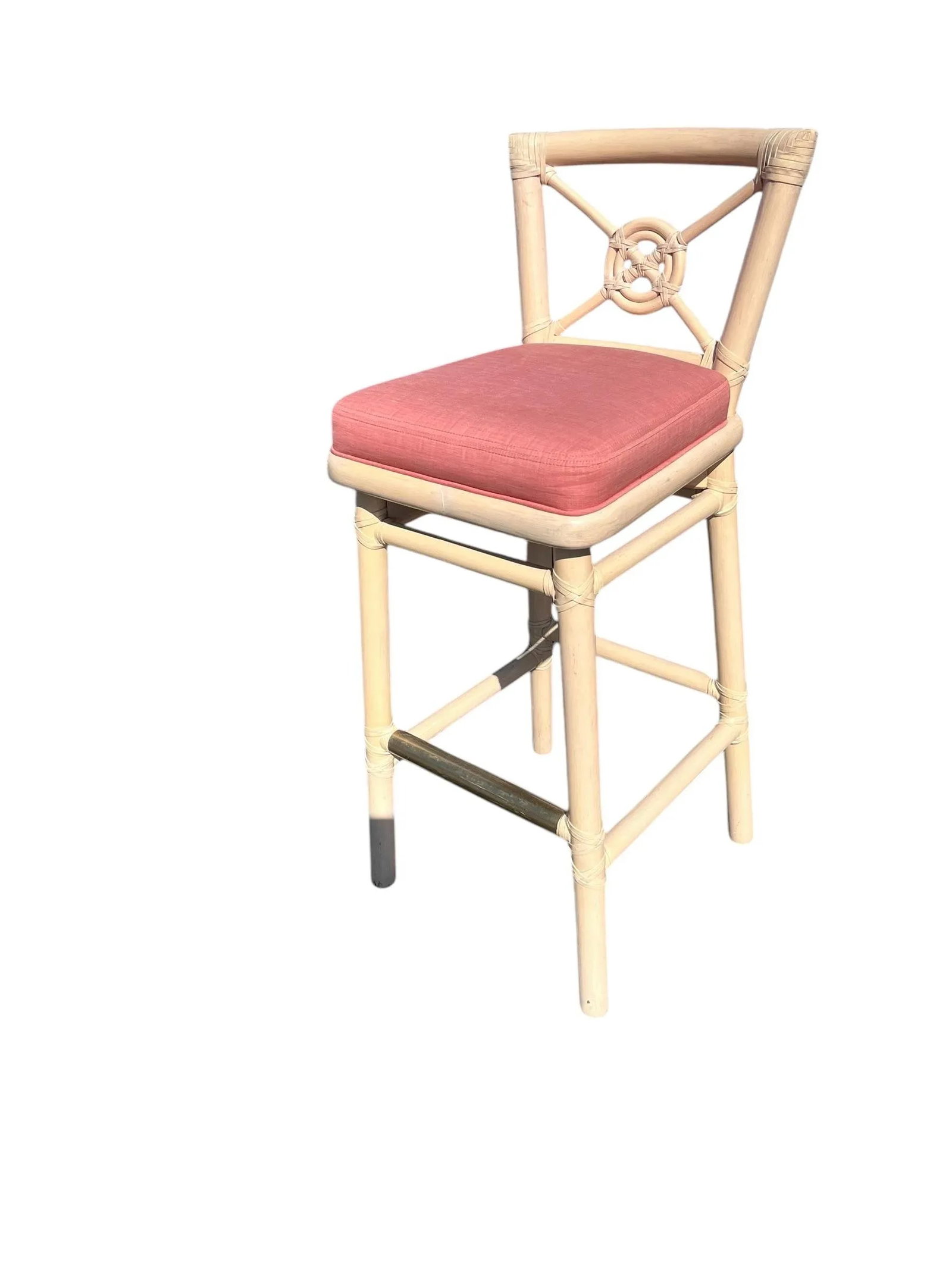 Mid 20th Century McGuire Modern Boho Chic Bamboo & Rattan Target Back Counter Bar Stool - 3