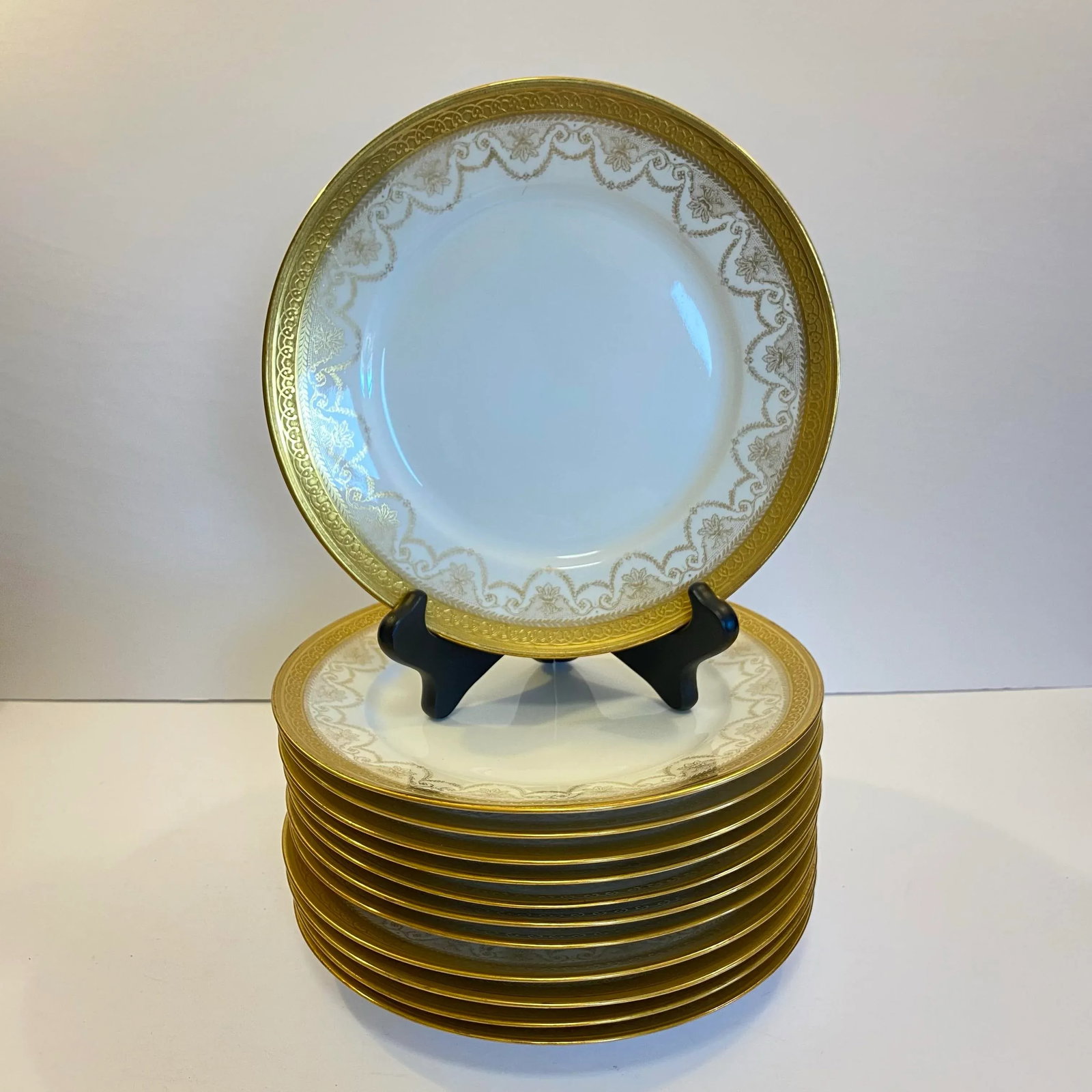 Antique Limoges Gilt Salad Luncheon Plates by Wm. Guérin & Co., France - Set of 12 - 6