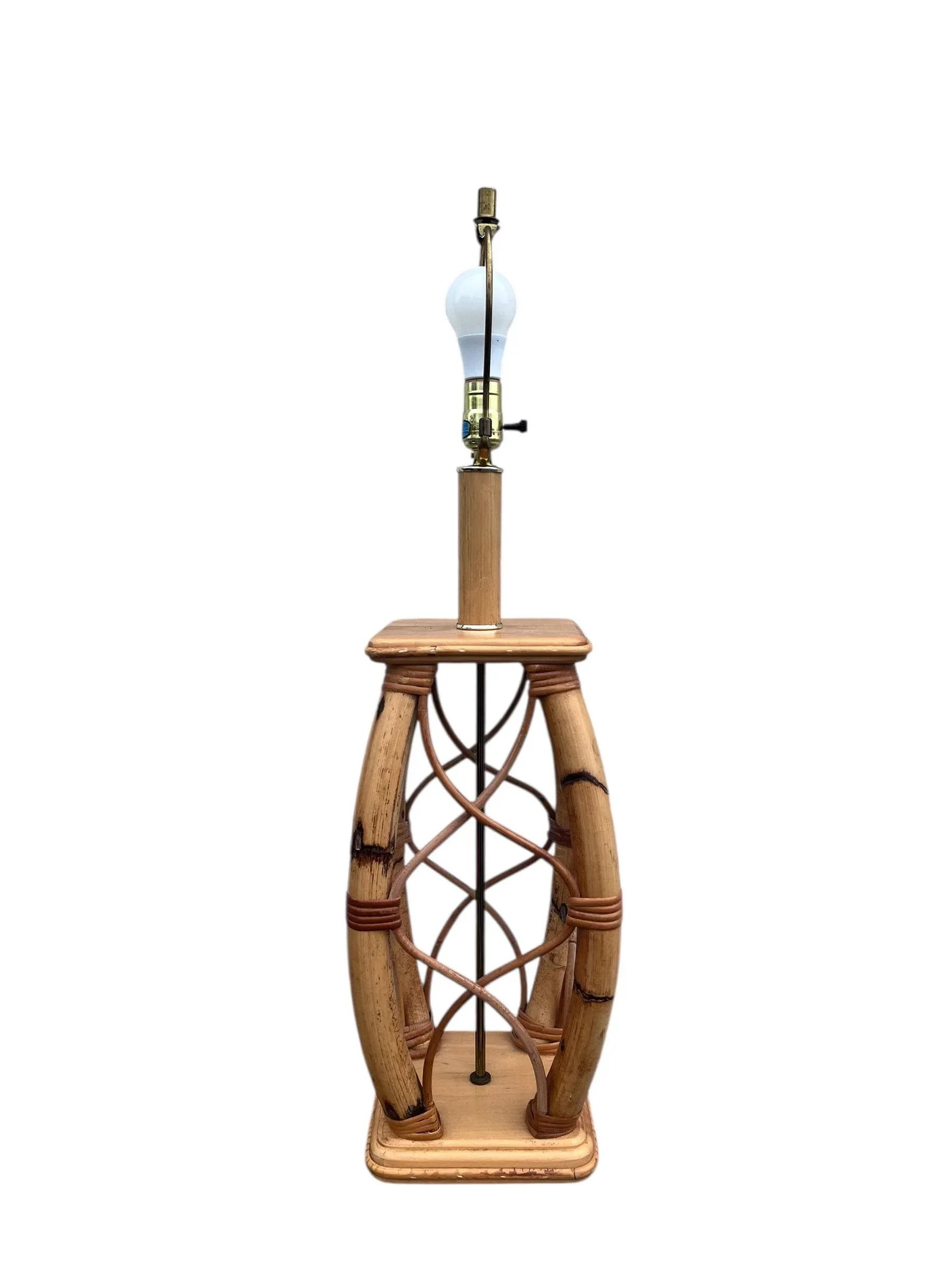 Vintage Mid Century Modern Rattan Bentwood Table Lamp - 3