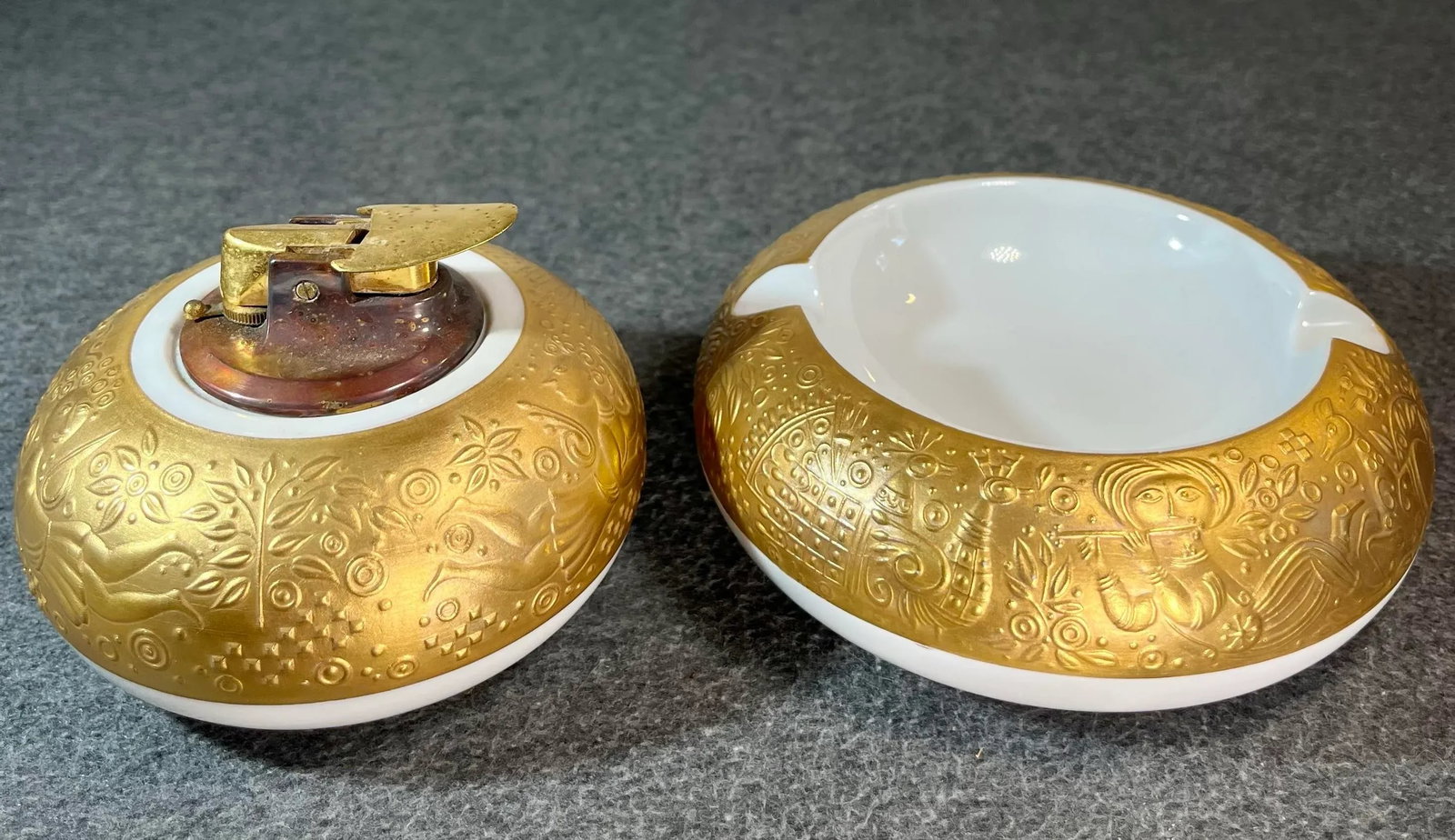 1970s Rosenthal Germany Magic Flute Gold Porcelain Ashtray & Cigarette Lighter- 2 Pieces - 5