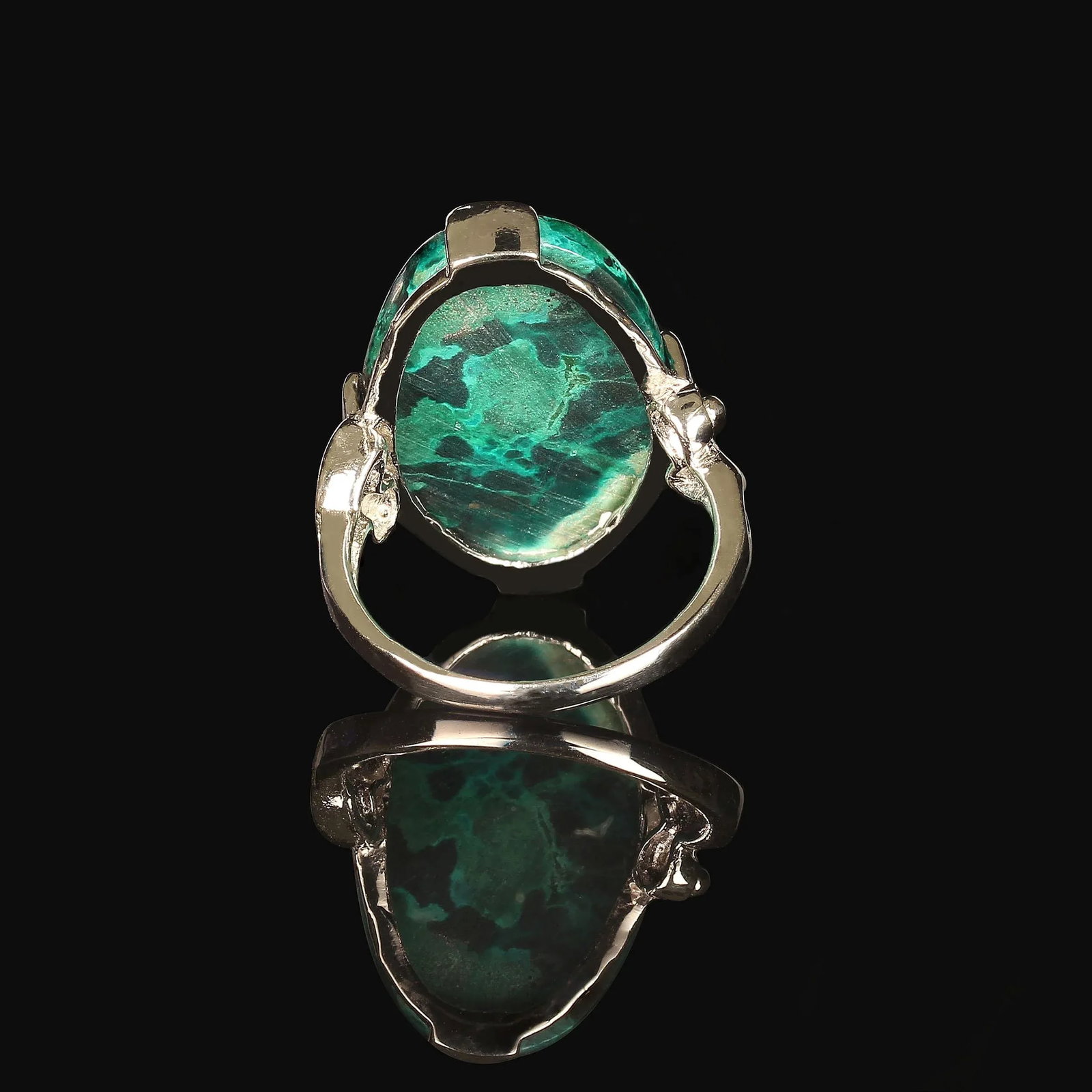 Ajd Elegant Chrysocolla Cabochon in 14k White Gold Ring, Size 7.5 - 3