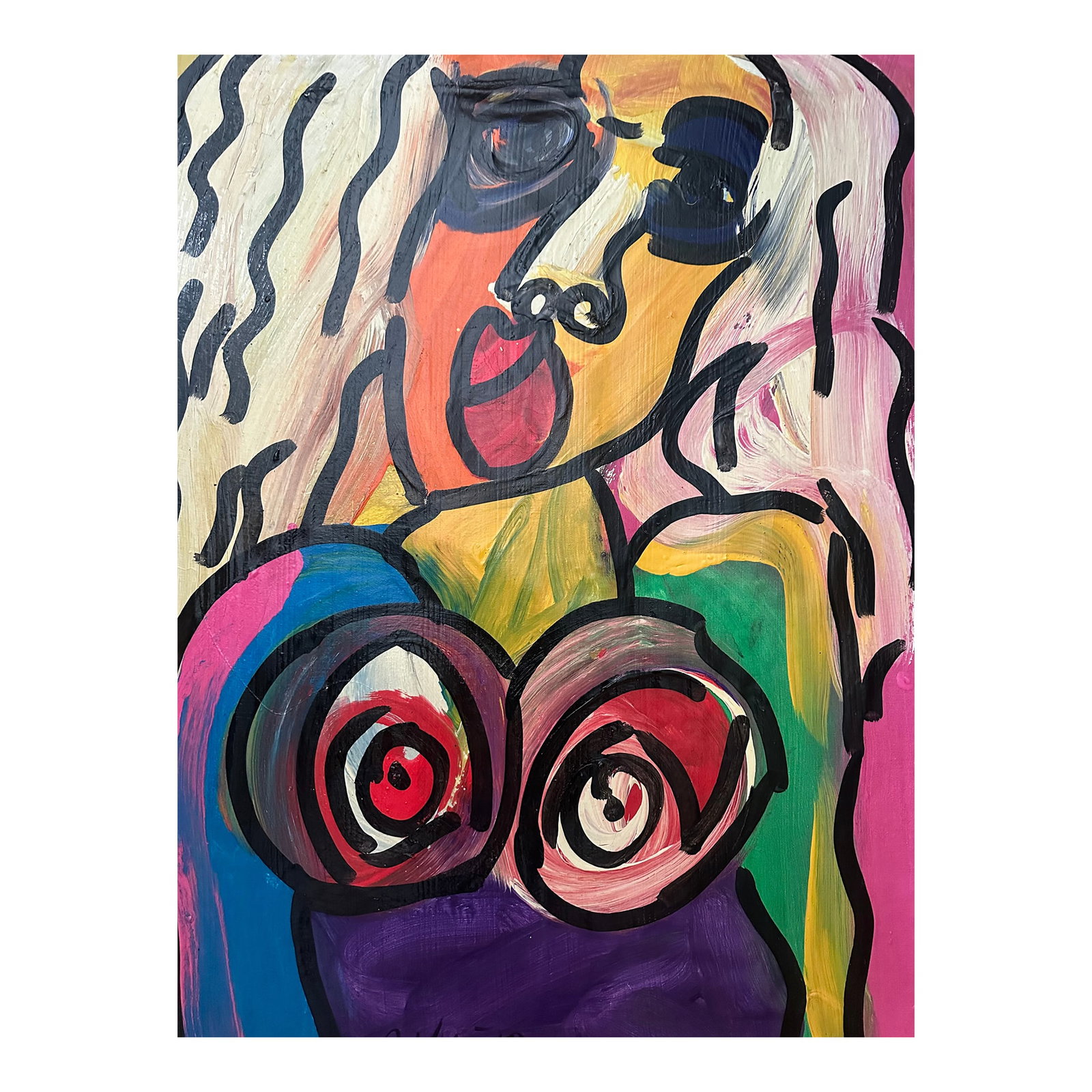 Titled Painting by Peter Keil, 1987: Peter Keil is a German artist that focuses primarily on abstract expressionism. Keil painted with some of the greats including Pablo Picasso, Andy Warhol and Joan Miro, to name a few. This is a beauti