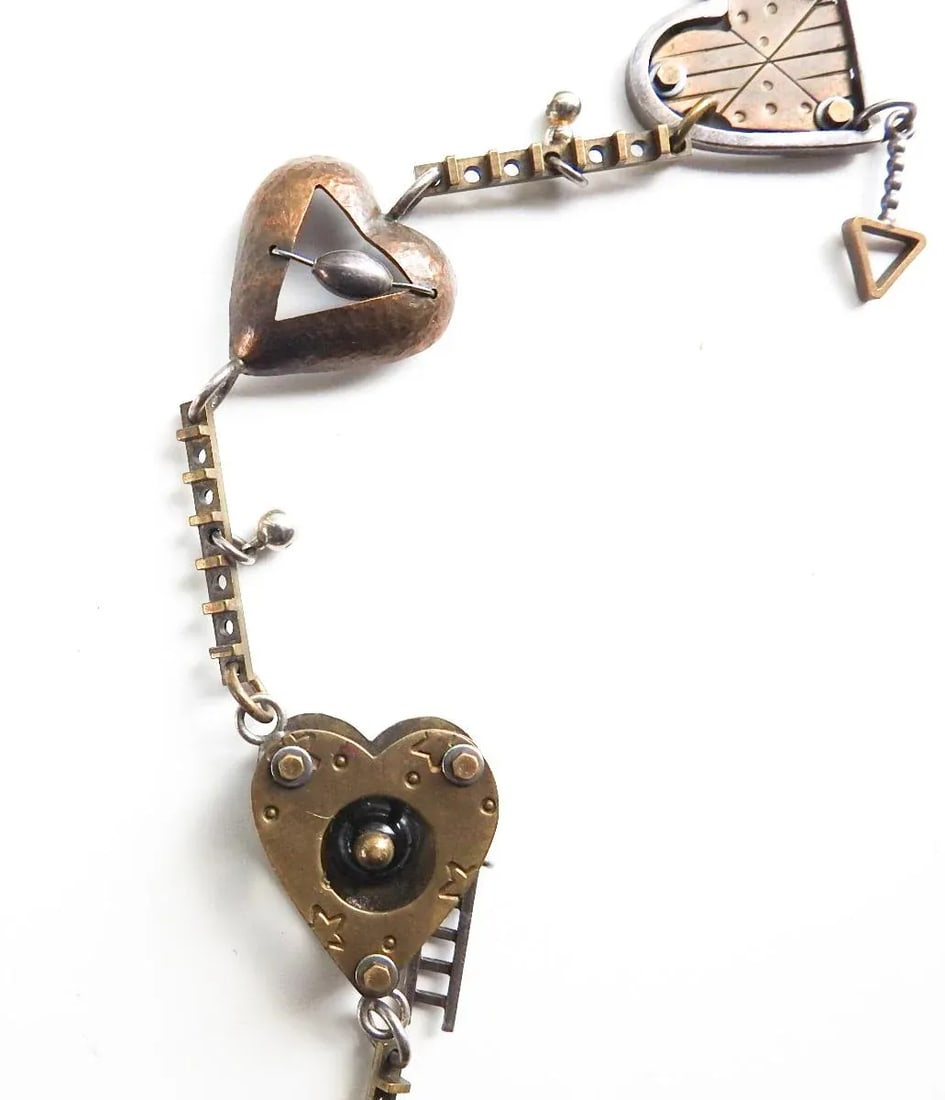 Vintage Thomas Mann Sterling and Brass Heart Charm Necklace - 6