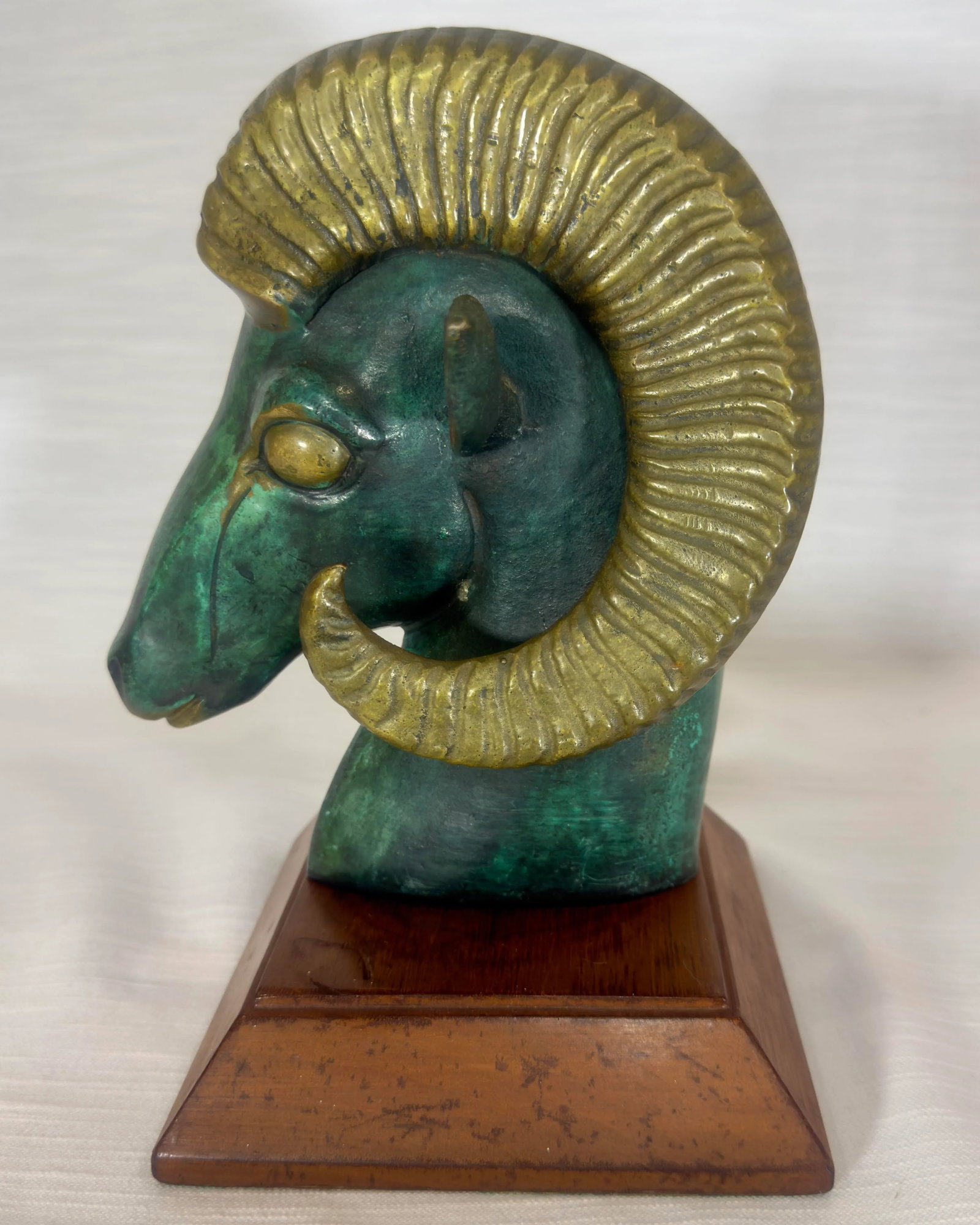 Mid Century Brass & Verdigris Patina Ram Bust - La Barge / Marbro Style - 3