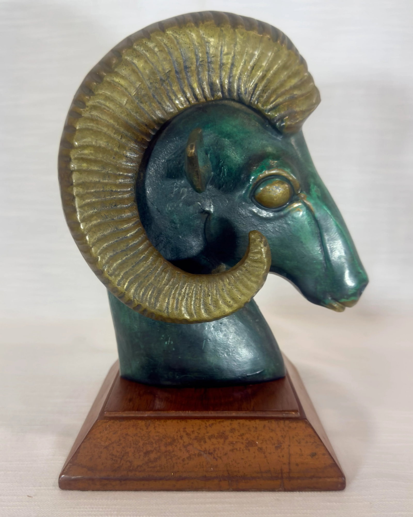 Mid Century Brass & Verdigris Patina Ram Bust - La Barge / Marbro Style - 4
