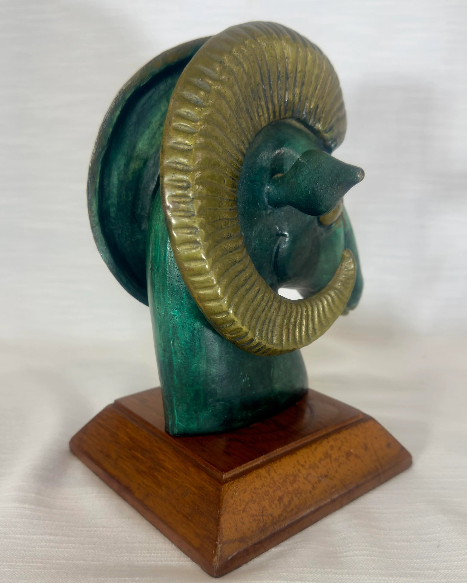 Mid Century Brass & Verdigris Patina Ram Bust - La Barge / Marbro Style - 5