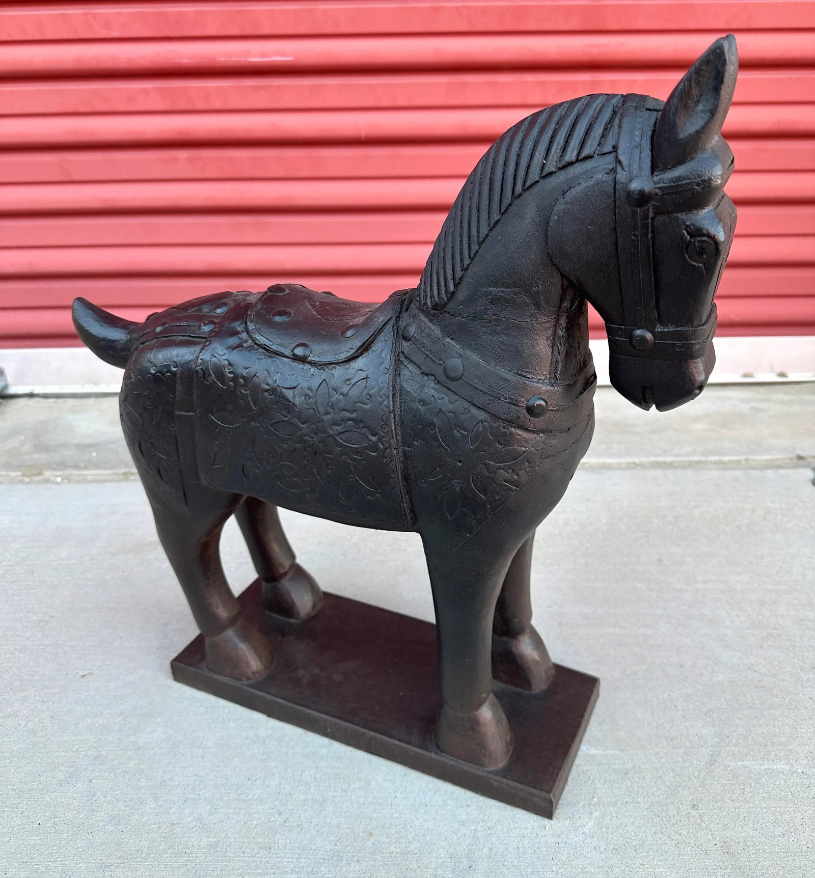 Hand Carved Wooden Horse Statue - 2