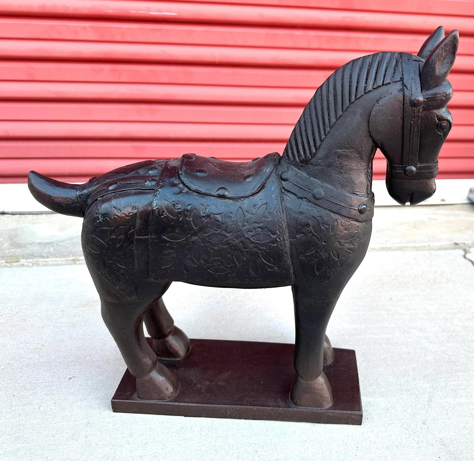 Hand Carved Wooden Horse Statue - 3
