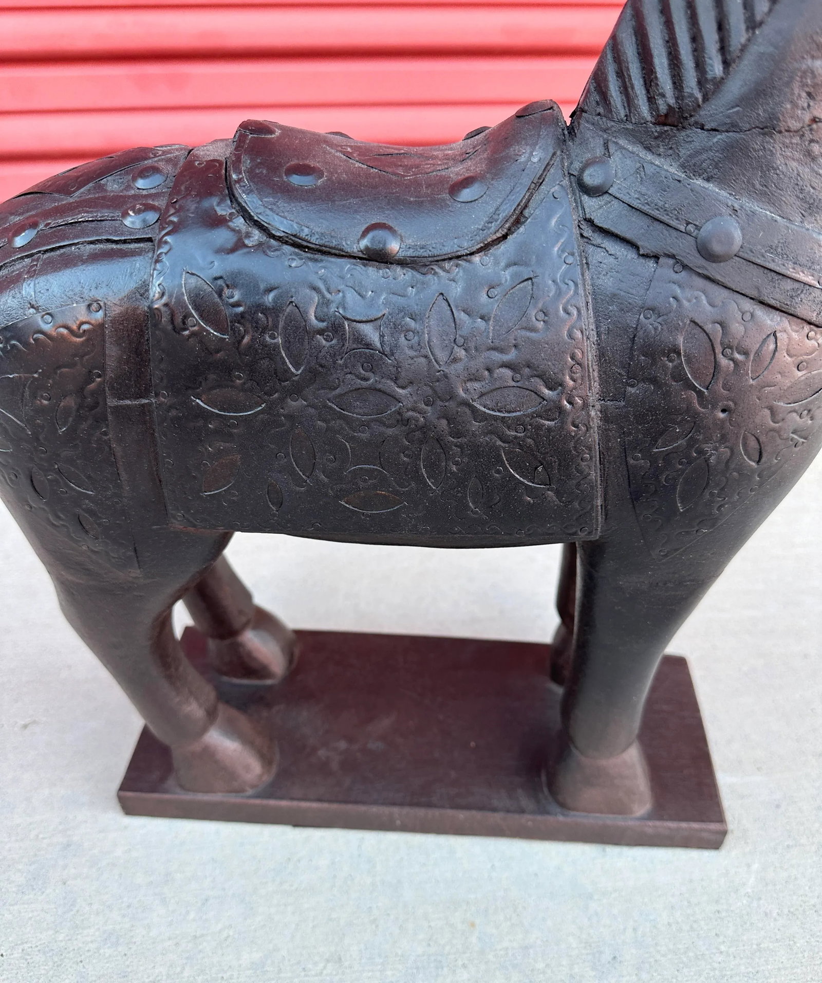 Hand Carved Wooden Horse Statue - 4